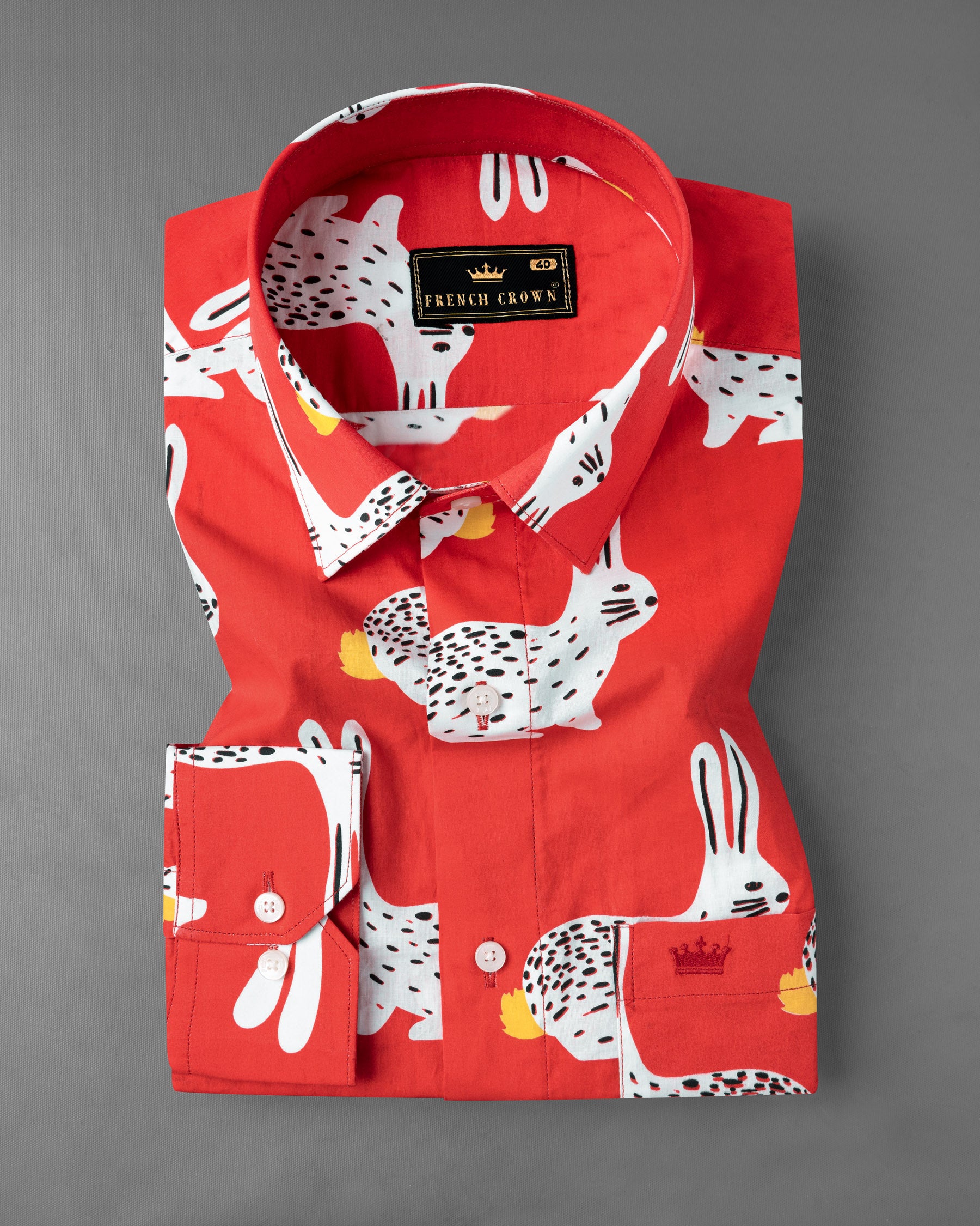 Cinnabar Red and White Rabbit Printed Premium Cotton Shirt 7072-38,7072-38,7072-39,7072-39,7072-40,7072-40,7072-42,7072-42,7072-44,7072-44,7072-46,7072-46,7072-48,7072-48,7072-50,7072-50,7072-52,7072-52