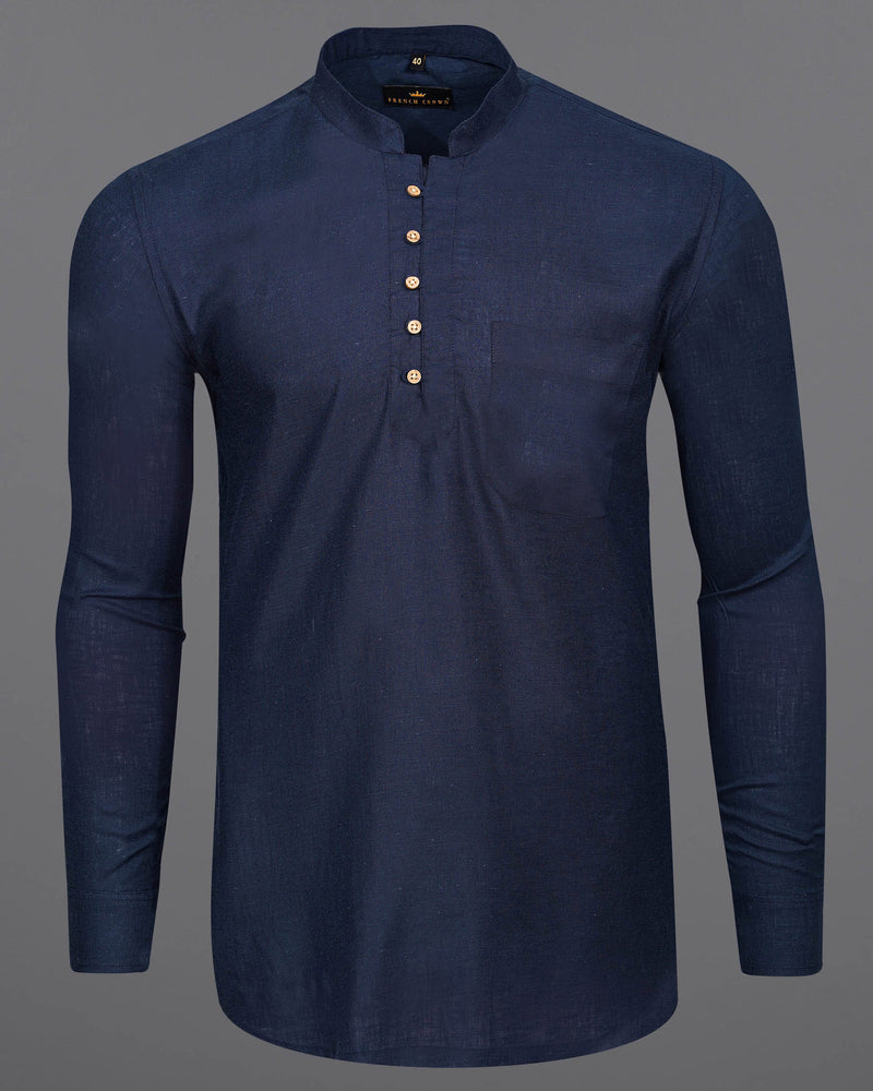 BLEACHED CEDAR BLUE PREMIUM TENCEL KURTA SHIRT