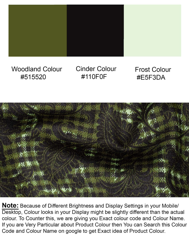 Woodland Green and Cinder Black Damask Textured Super Soft Premium Cotton Shirt 7143-38,7143-H-38,7143-39,7143-H-39,7143-40,7143-H-40,7143-42,7143-H-42,7143-44,7143-H-44,7143-46,7143-H-46,7143-48,7143-H-48,7143-50,7143-H-50,7143-52,7143-H-52