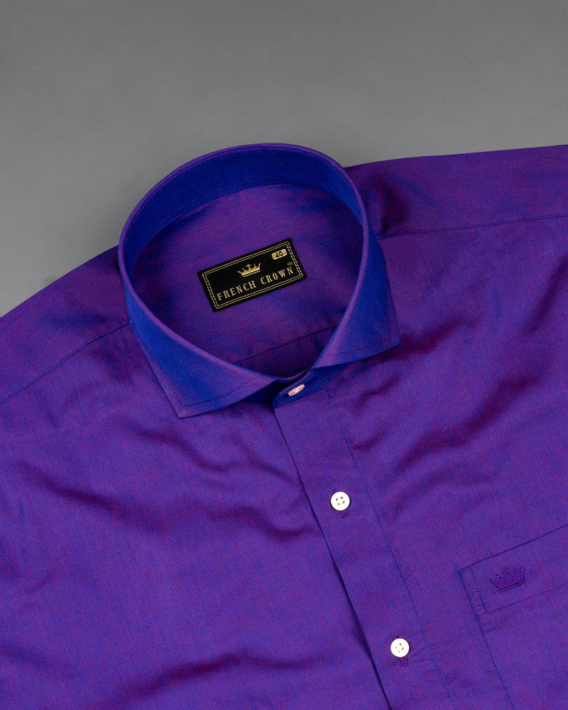 Eminence and Cobalt Blue Two Tone Chambray Textured Premium Cotton Shirt