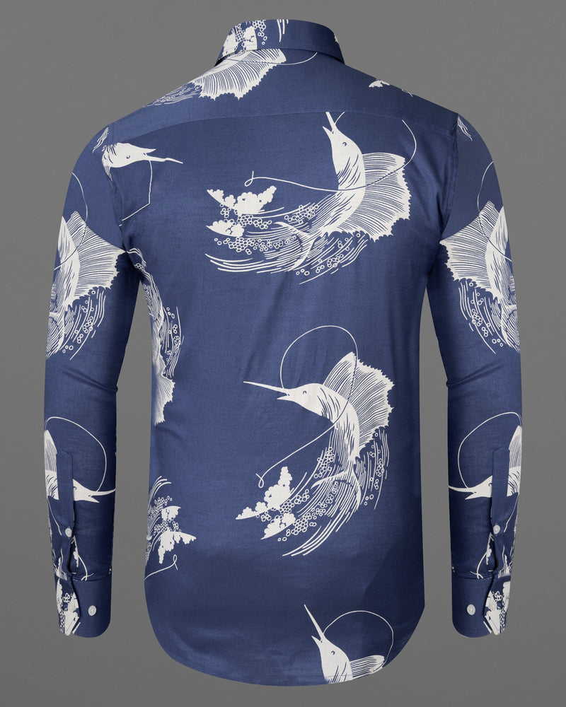 Rhino Blue Dolphin Printed Royal Oxford Shirt