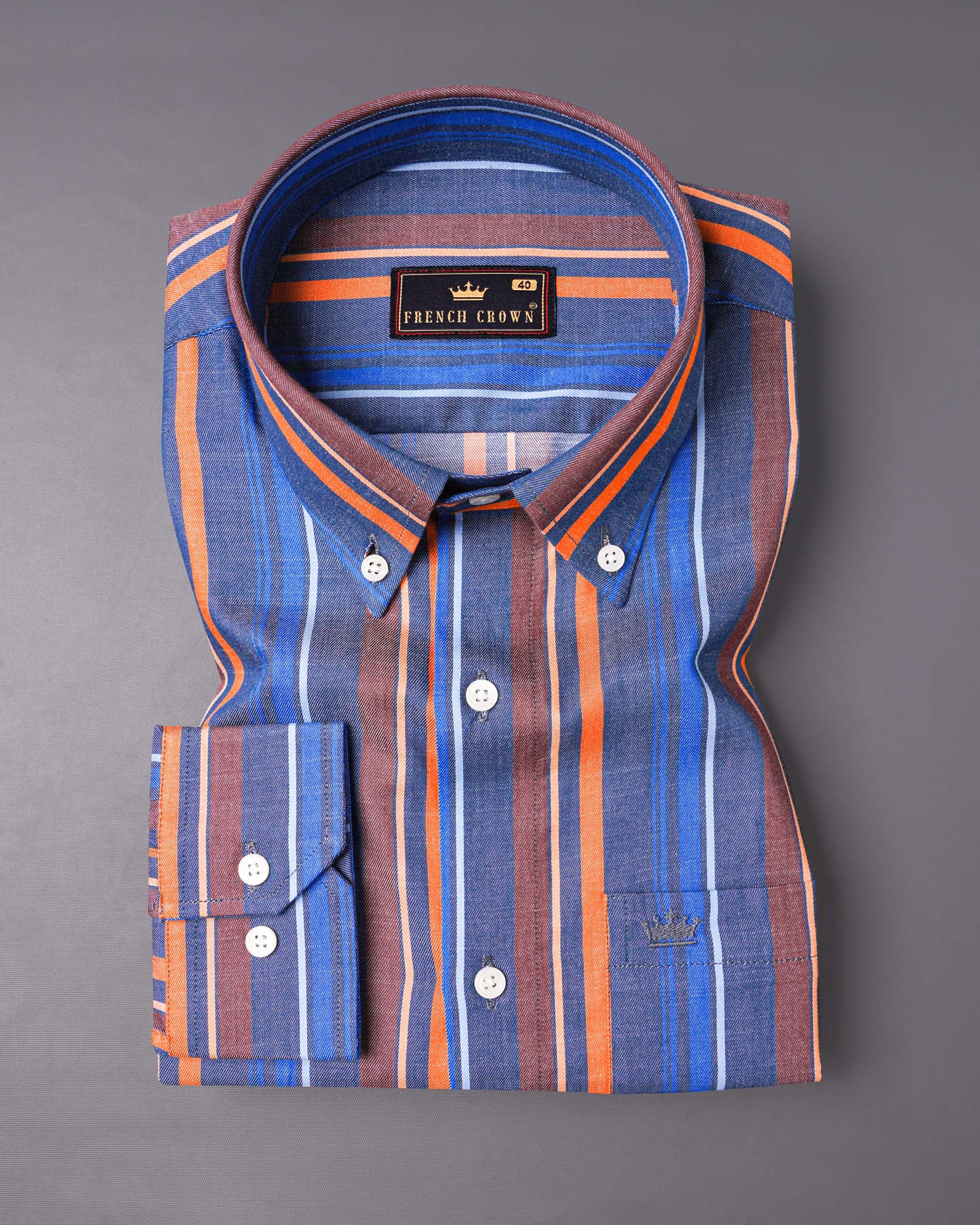 Dusk Blue with Cadmium Orange Multicolour Striped Premium Chambray Shirt 7168-BD-38,7168-BD-H-38,7168-BD-39,7168-BD-H-39,7168-BD-40,7168-BD-H-40,7168-BD-42,7168-BD-H-42,7168-BD-44,7168-BD-H-44,7168-BD-46,7168-BD-H-46,7168-BD-48,7168-BD-H-48,7168-BD-50,7168-BD-H-50,7168-BD-52,7168-BD-H-52