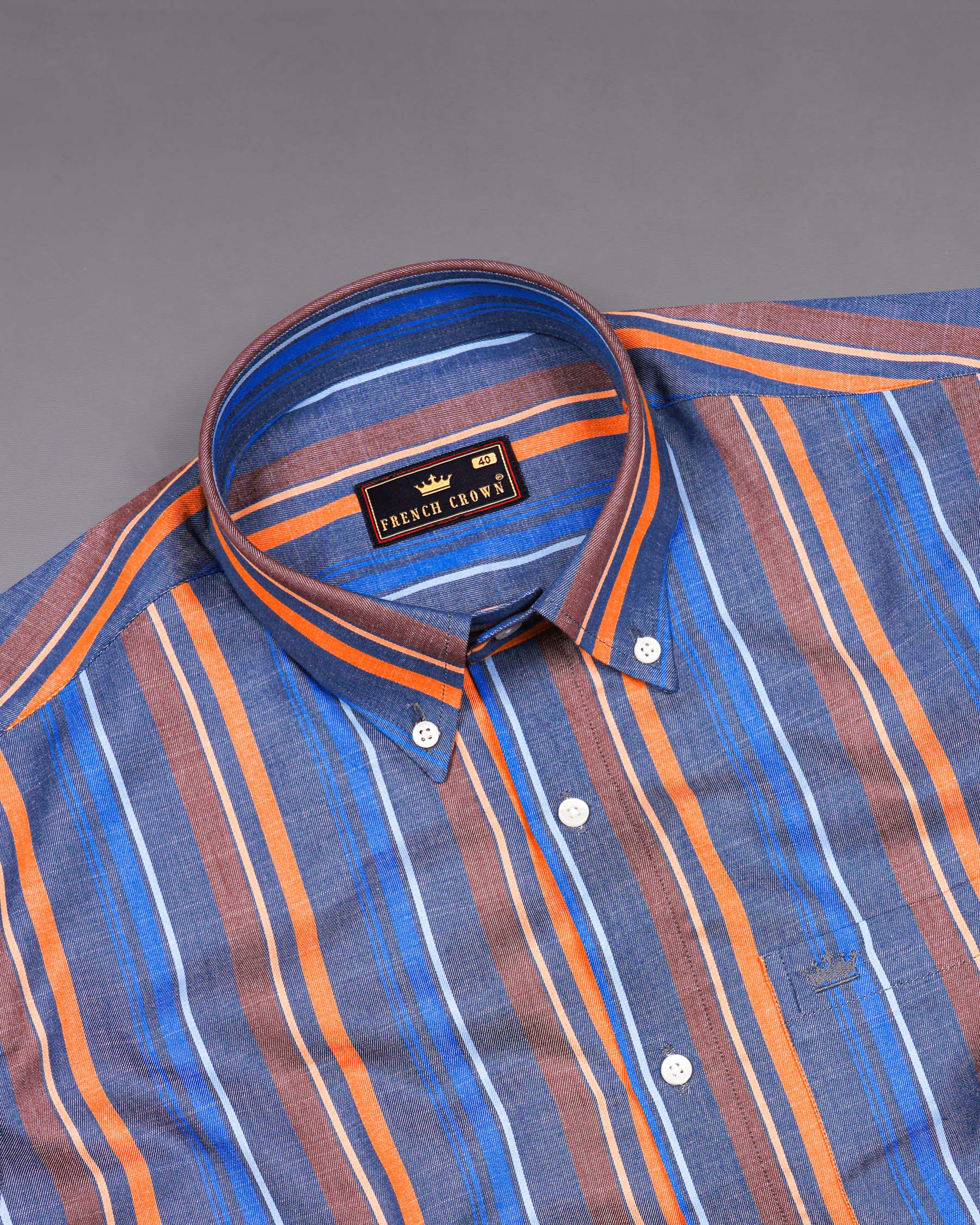 Dusk Blue with Cadmium Orange Multicolour Striped Premium Chambray Shirt 7168-BD-38,7168-BD-H-38,7168-BD-39,7168-BD-H-39,7168-BD-40,7168-BD-H-40,7168-BD-42,7168-BD-H-42,7168-BD-44,7168-BD-H-44,7168-BD-46,7168-BD-H-46,7168-BD-48,7168-BD-H-48,7168-BD-50,7168-BD-H-50,7168-BD-52,7168-BD-H-52