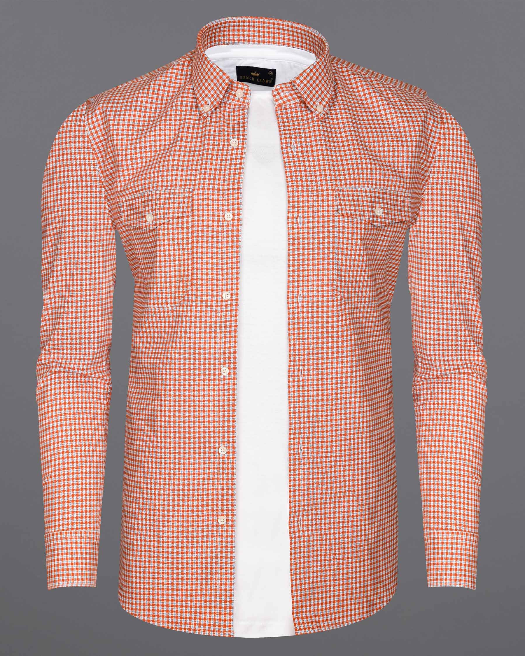 Terra Cotta Orange and White Gingham Oxford Overshirt