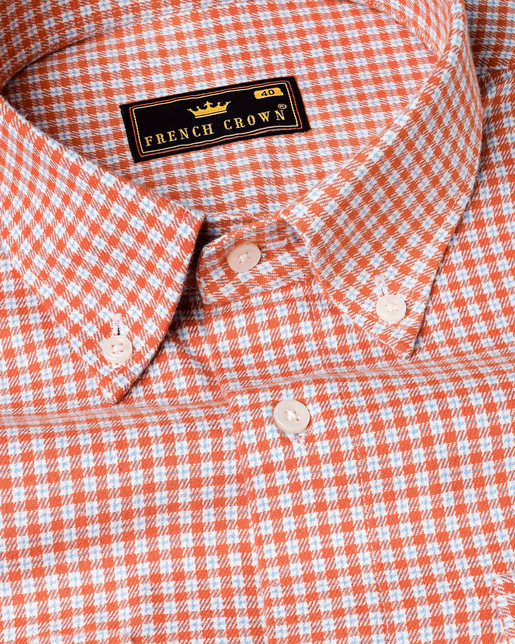 Terra Cotta Orange and White Gingham Oxford Overshirt