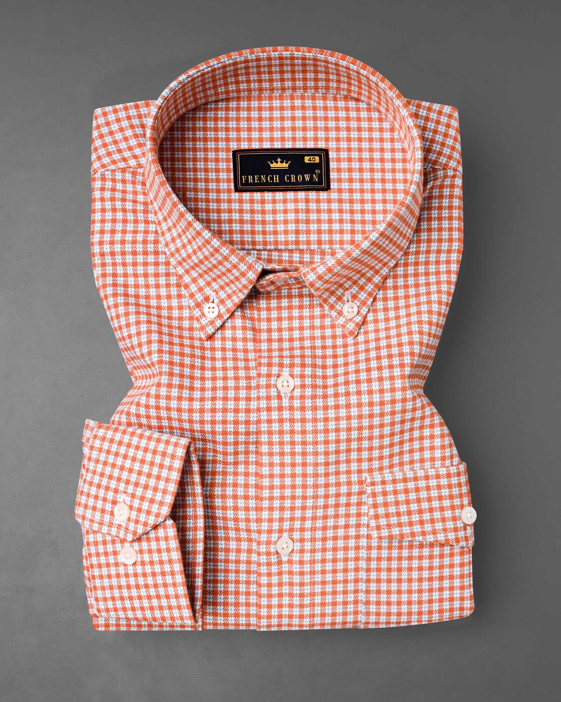 Terra Cotta Orange and White Gingham Oxford Overshirt