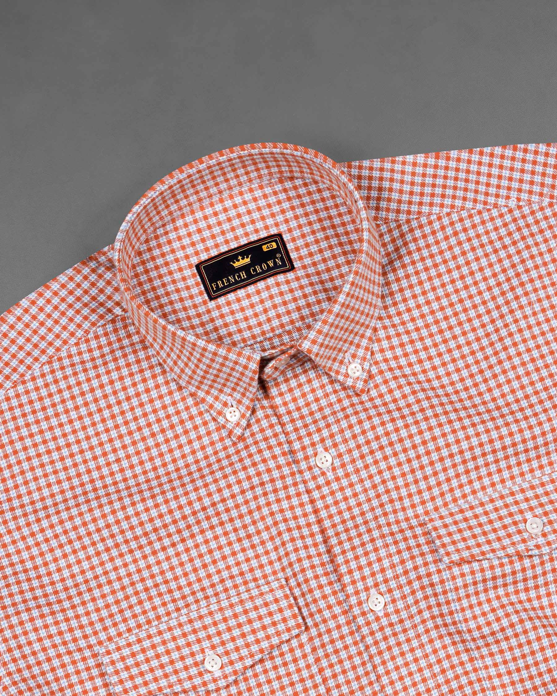 Terra Cotta Orange and White Gingham Oxford Overshirt