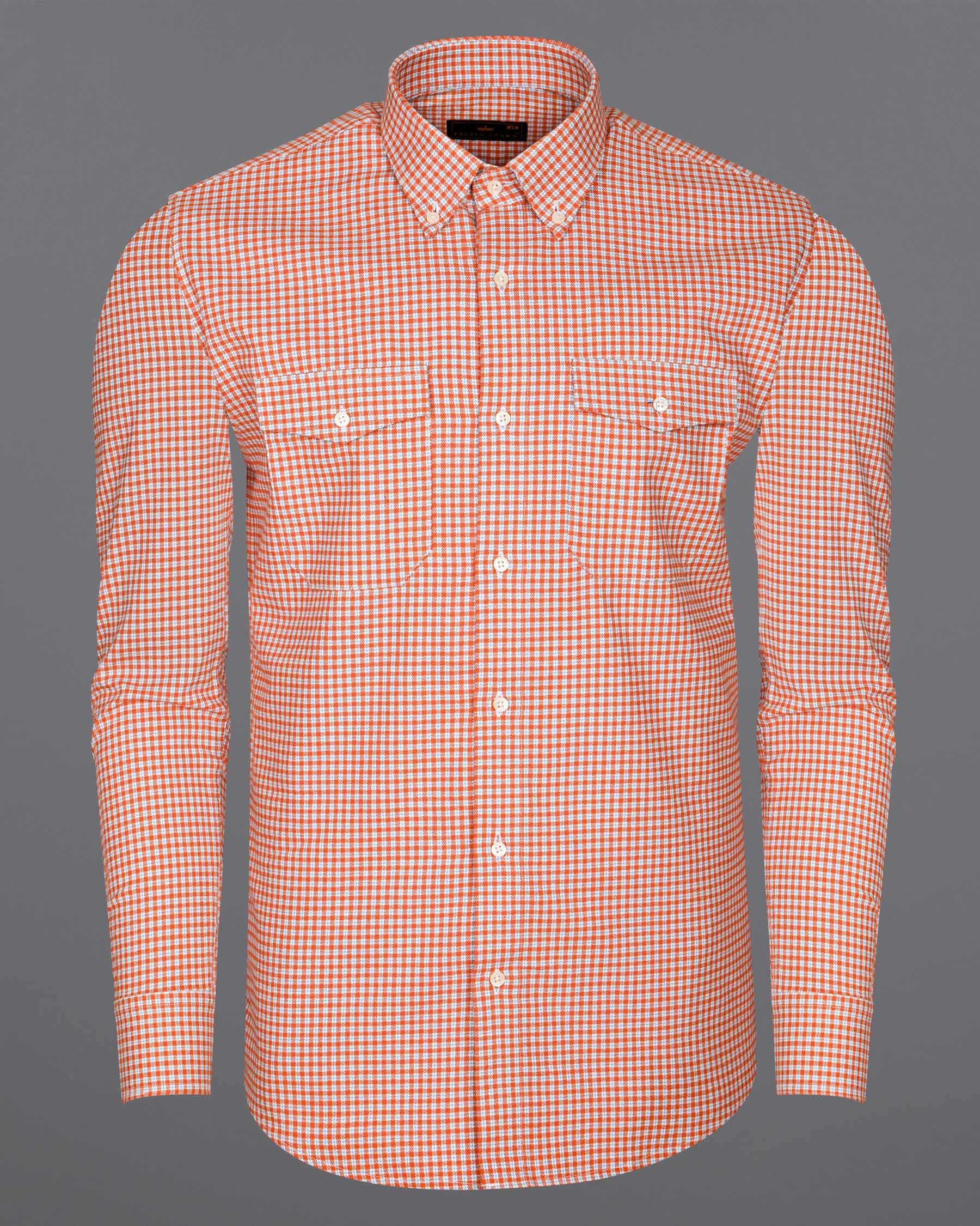 Terra Cotta Orange and White Gingham Oxford Overshirt