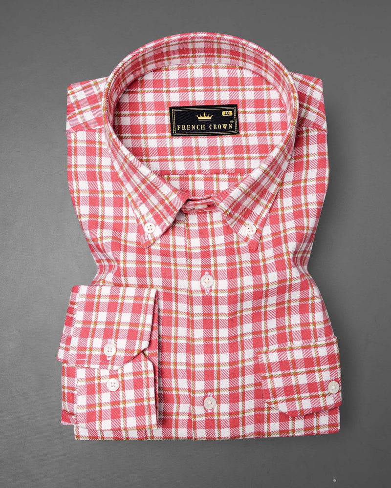 Brink Pink and White Plaid Twill Premium Cotton Overshirt/Shacket