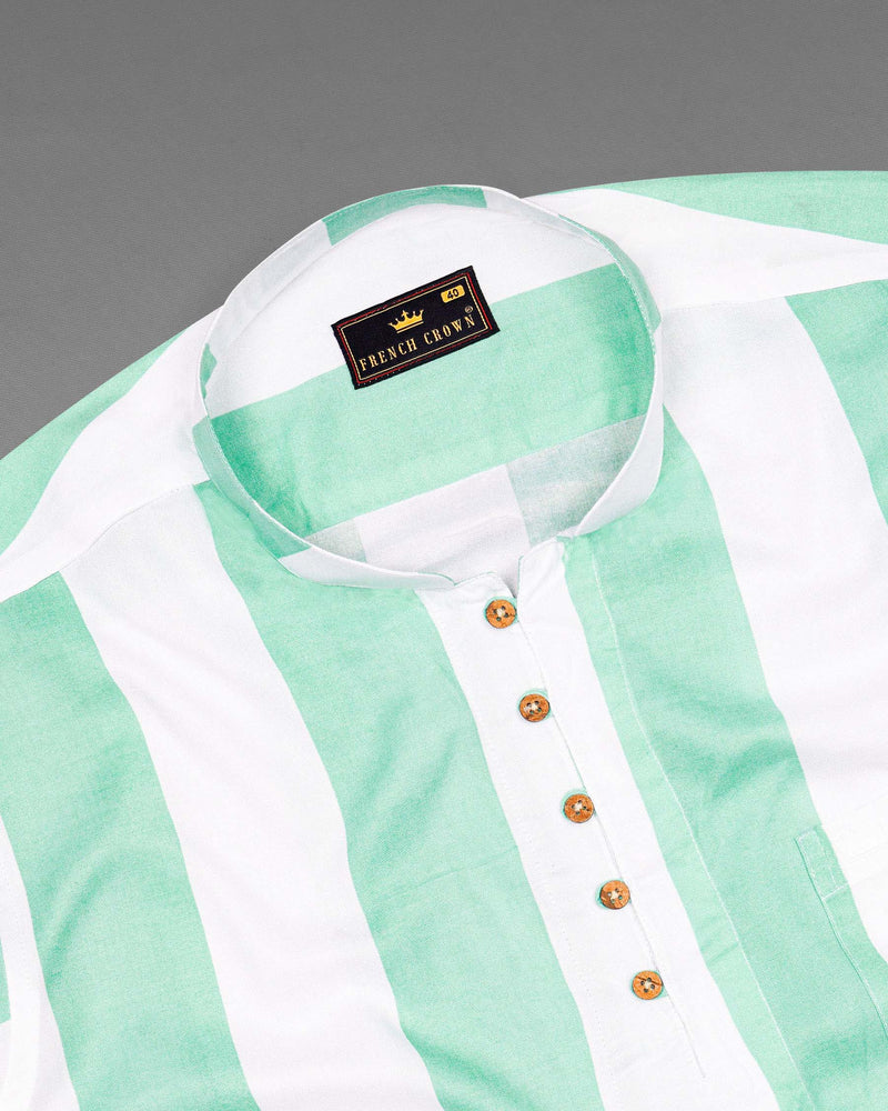 Sea Mist Green with Bright White Premium Tencel Kurta Shirt