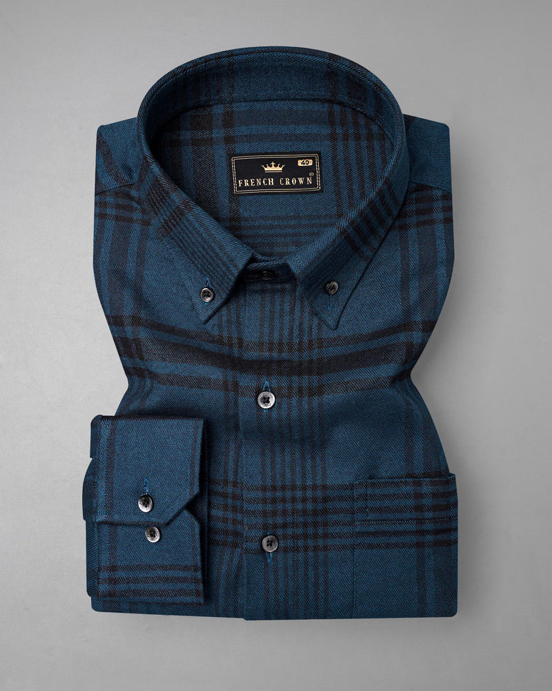 Madison Blue And Black Plaid Premium Cotton Flannel Shirt