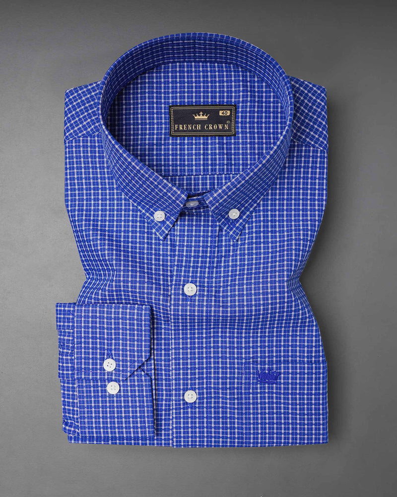 Smalt Blue Checkered Dobby Textured Premium Giza Cotton Shirt