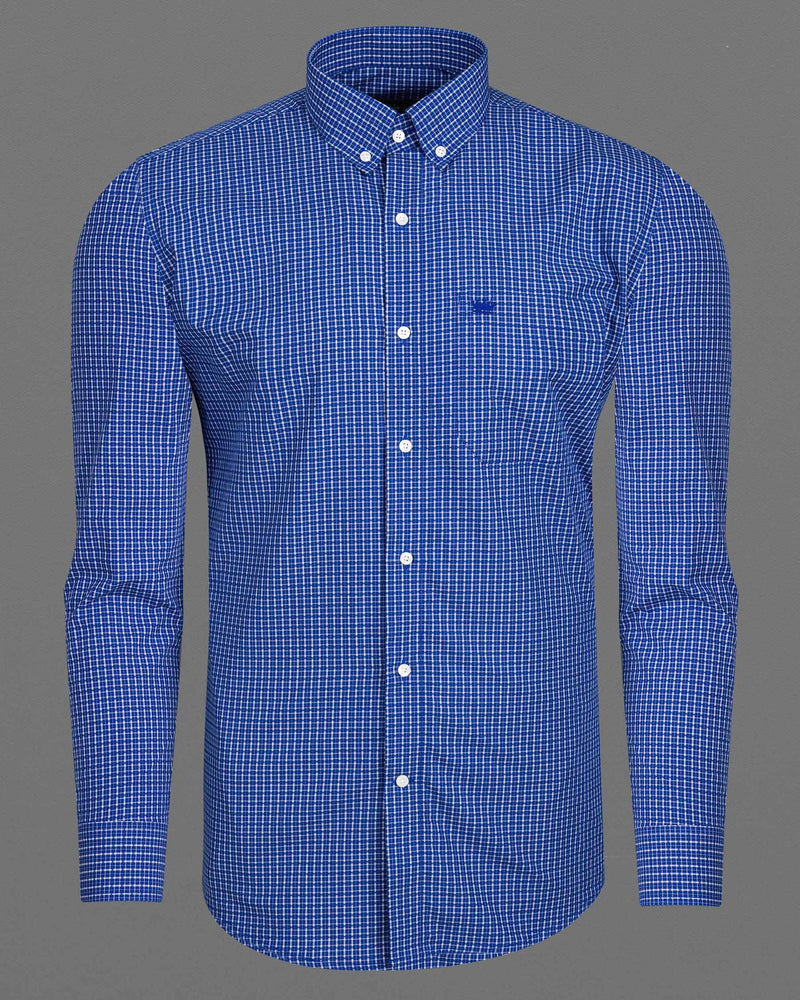 Smalt Blue Checkered Dobby Textured Premium Giza Cotton Shirt
