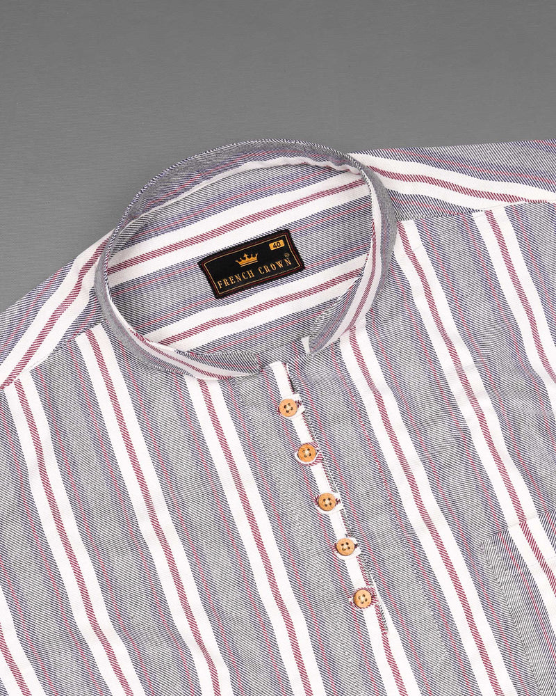 Boulder Gray Striped Diagonal Twill Textured Premium Cotton Kurta Shirt