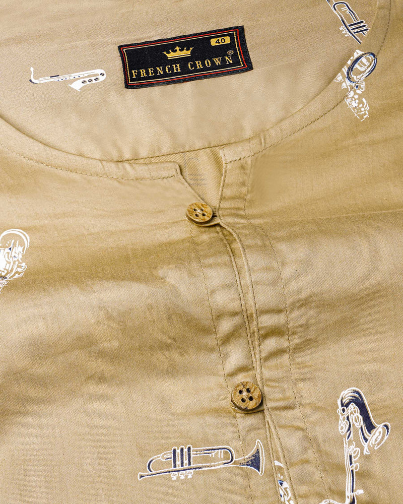 Fawn Brown Saxophone Printed Super Soft Premium Cotton Kurta Shirt