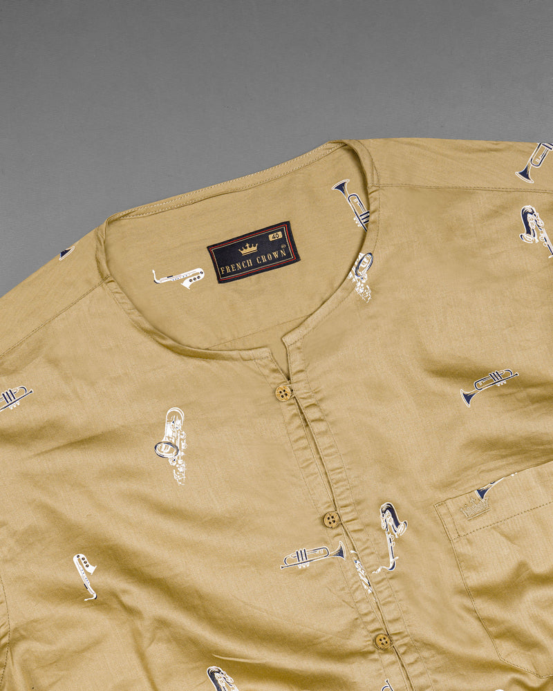 Fawn Brown Saxophone Printed Super Soft Premium Cotton Kurta Shirt