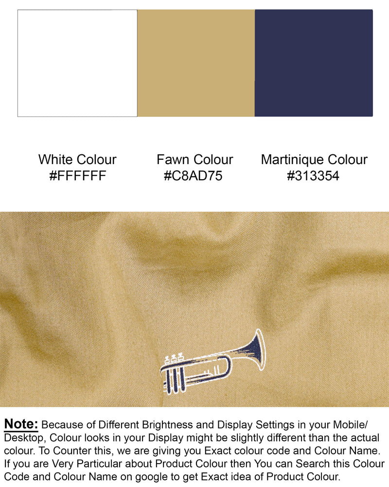 Fawn Brown Saxophone Printed Super Soft Premium Cotton Kurta Shirt