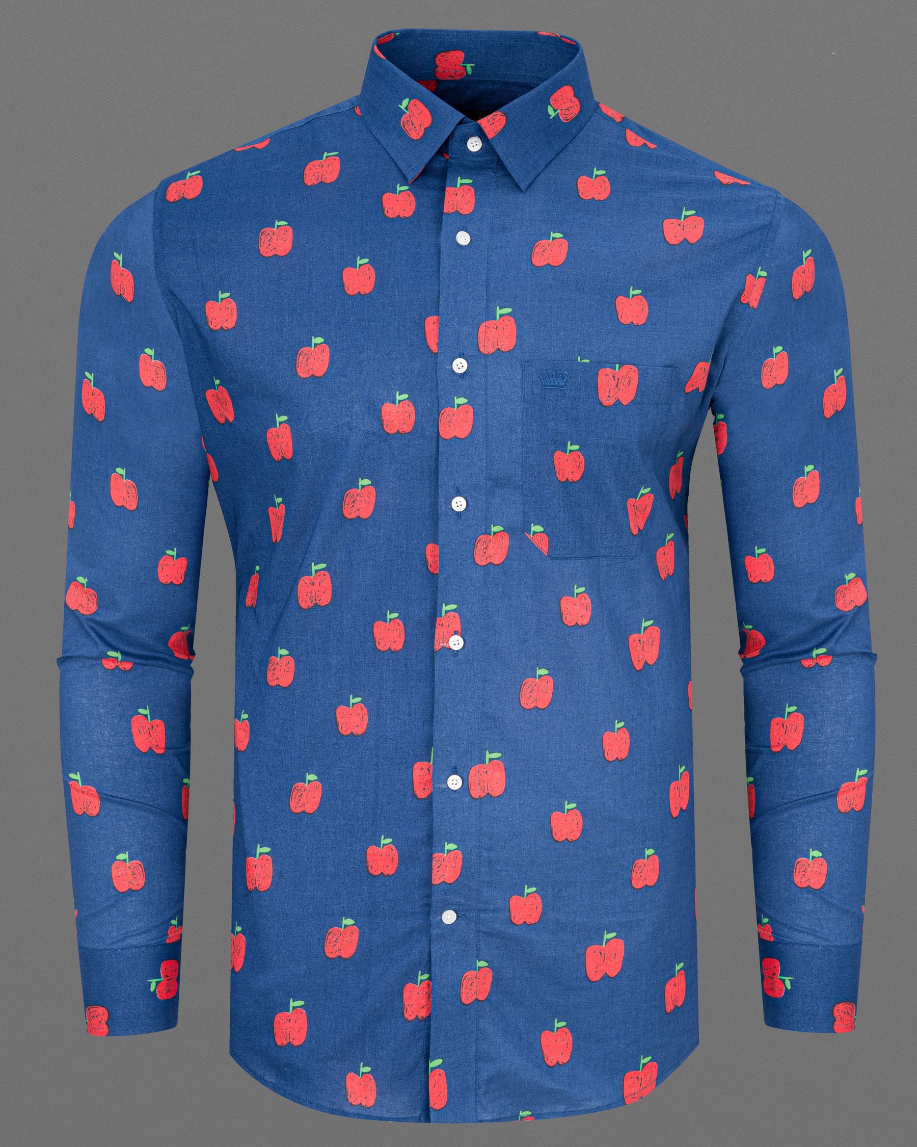 Glaucous Blue Apple Printed Premium Cotton Shirt