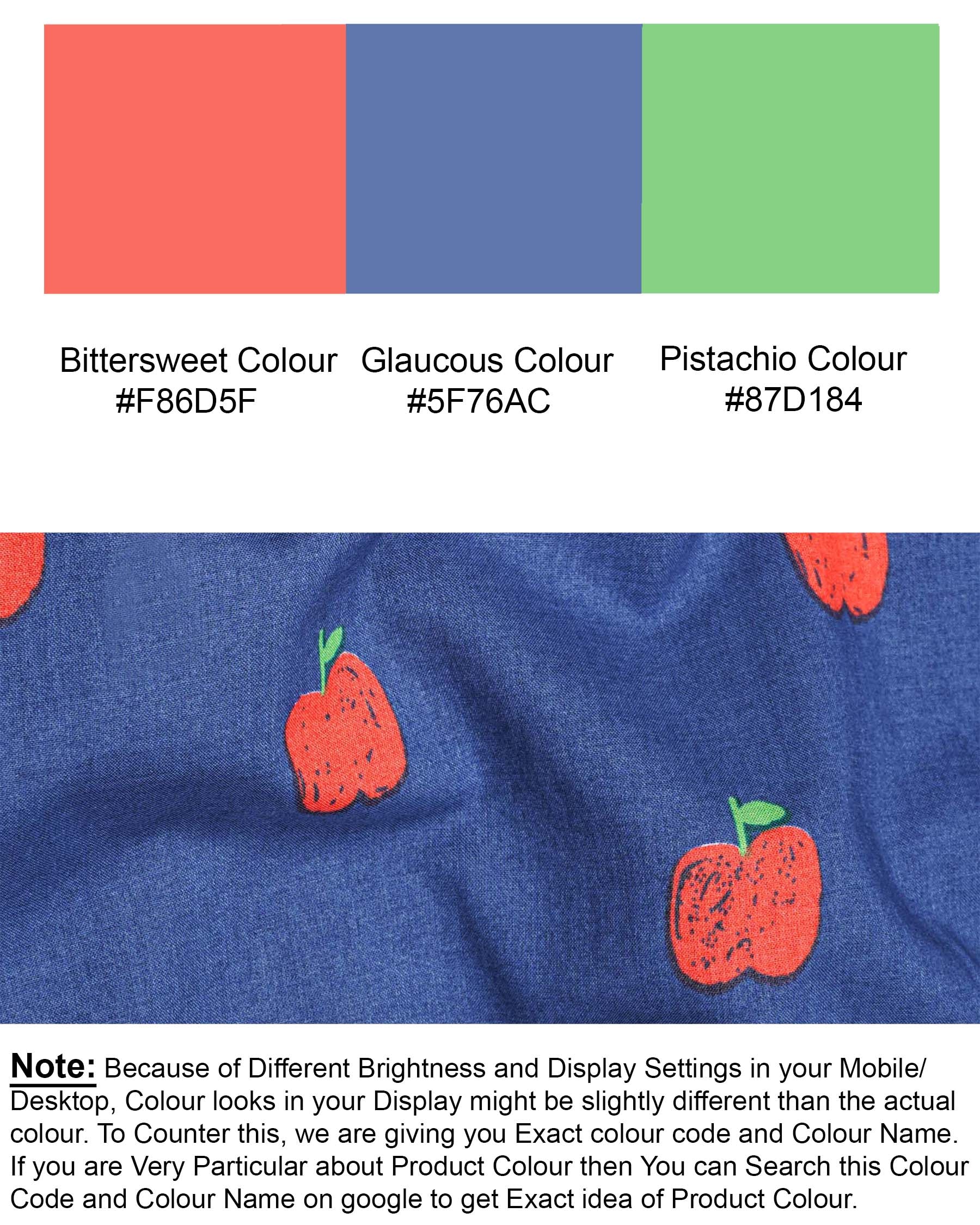 Glaucous Blue Apple Printed Premium Cotton Shirt