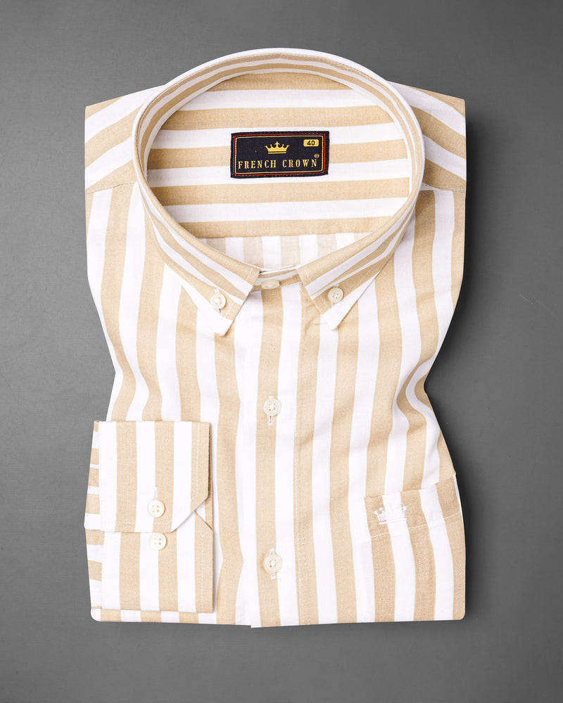 Pavlova Brown and Bright White Vertical Striped Premium Tencel Shirt