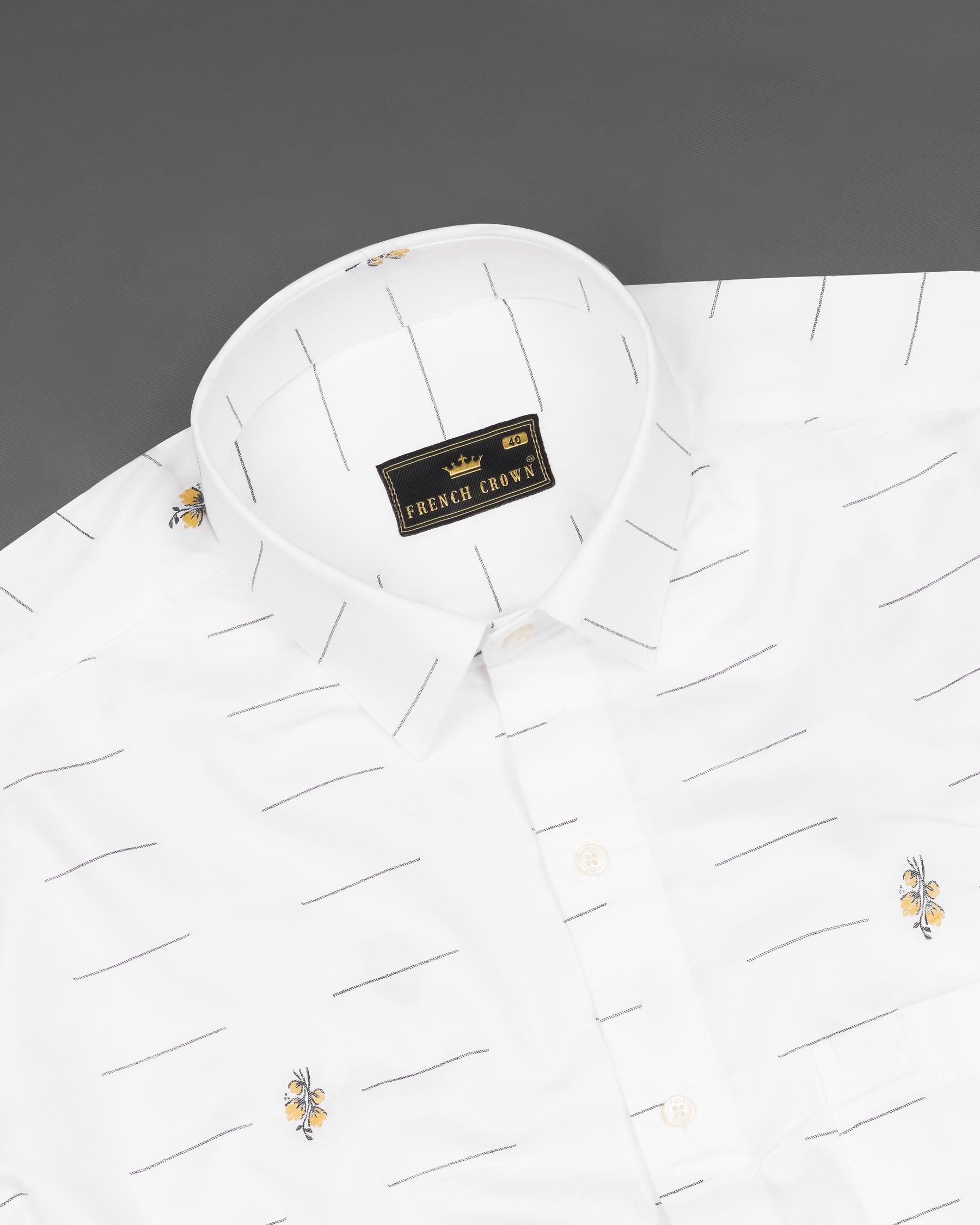 Bright White Linear and Floral Jacquard Textured Premium Giza Cotton Shirt