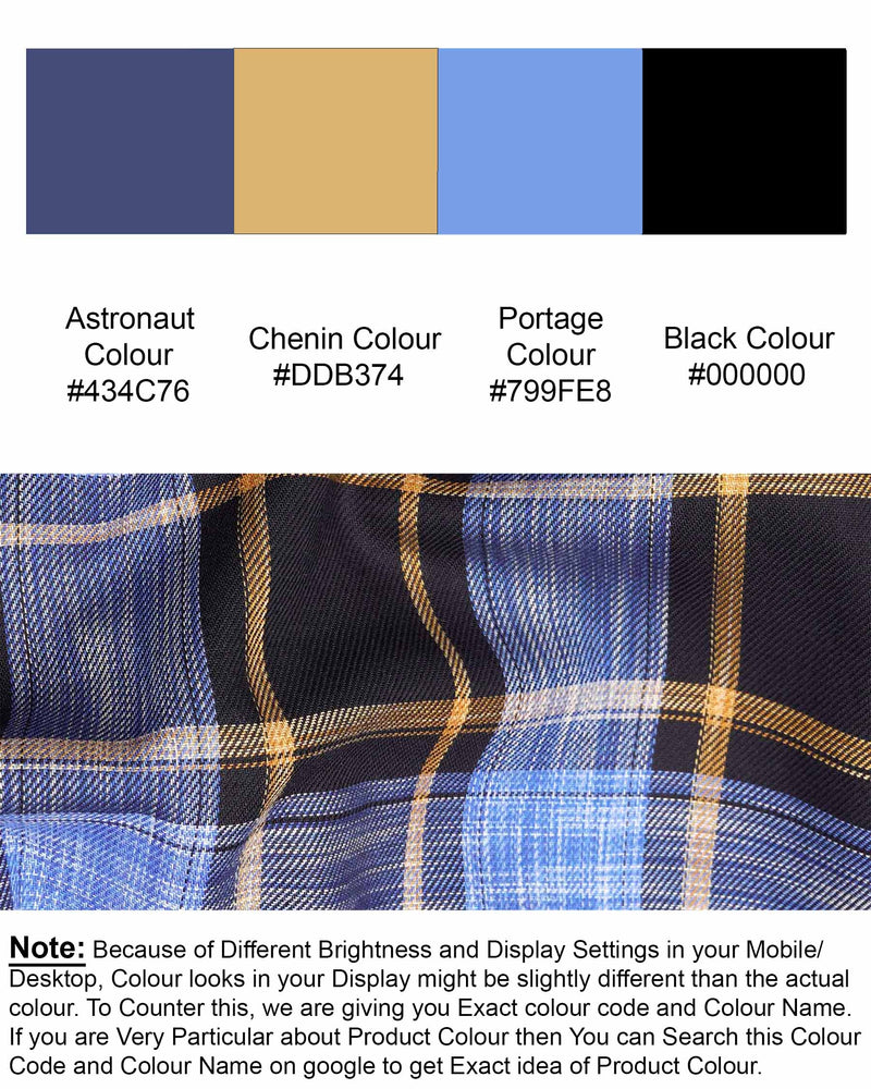 Portage Blue and Jade Black Twill Plaid Premium Cotton Kurta Shirt