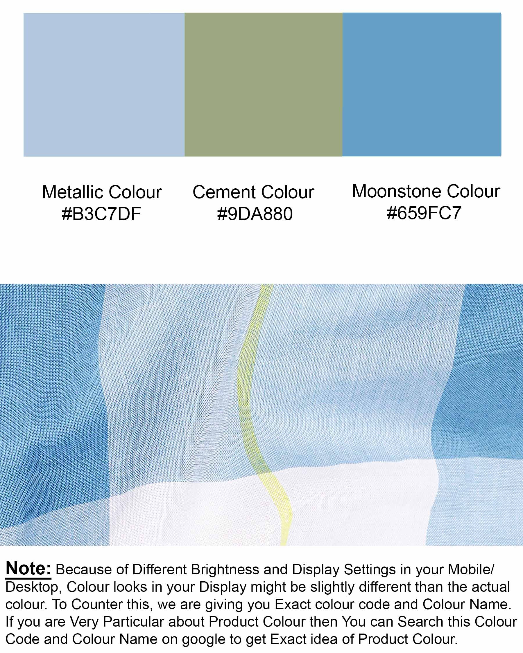 Metallic and Moonstone Blue Plaid Premium Cotton Shirt