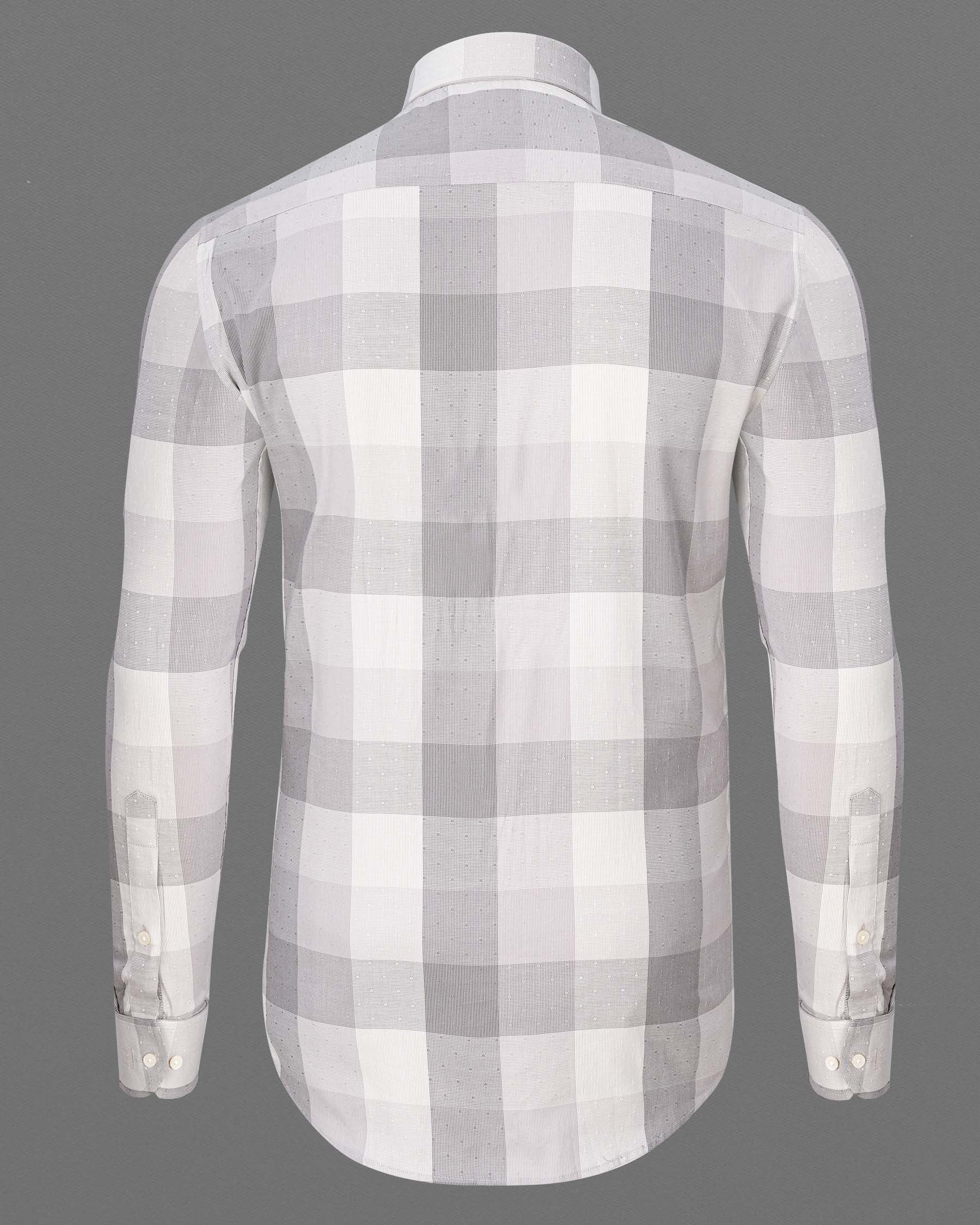 Gainsboro Gray and Soft Amber Plaid Dobby Textured Premium Giza Cotton Shirt