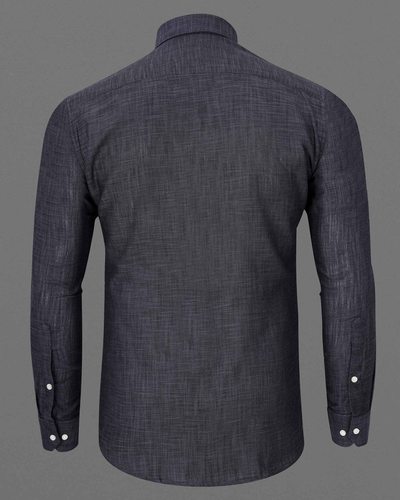 Half Thunder Gray and Half Plaid Dobby Textured Premium Giza Cotton Shirt