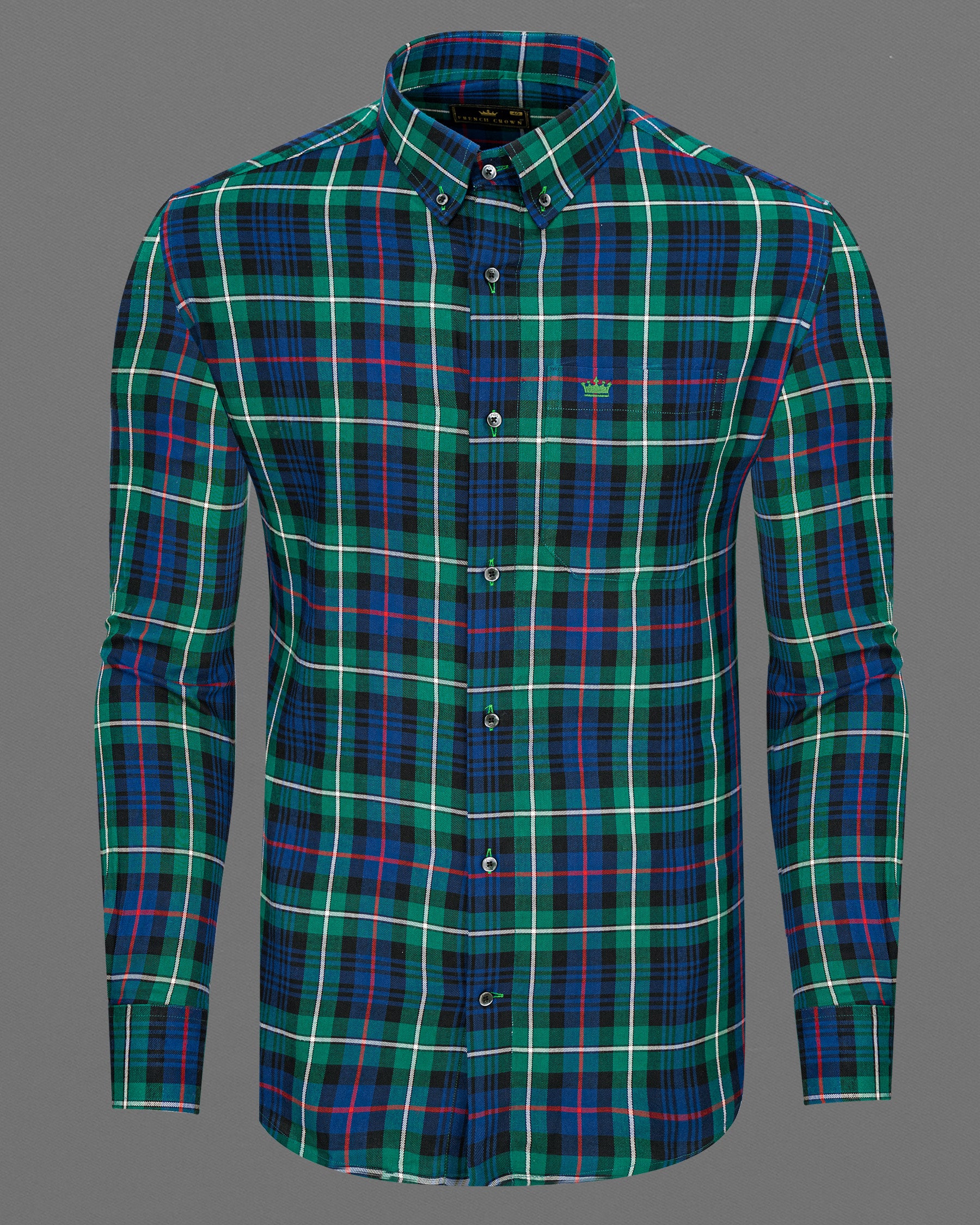 Eucalyptus Green with Chambray Blue Twill Plaid Premium Cotton Shirt