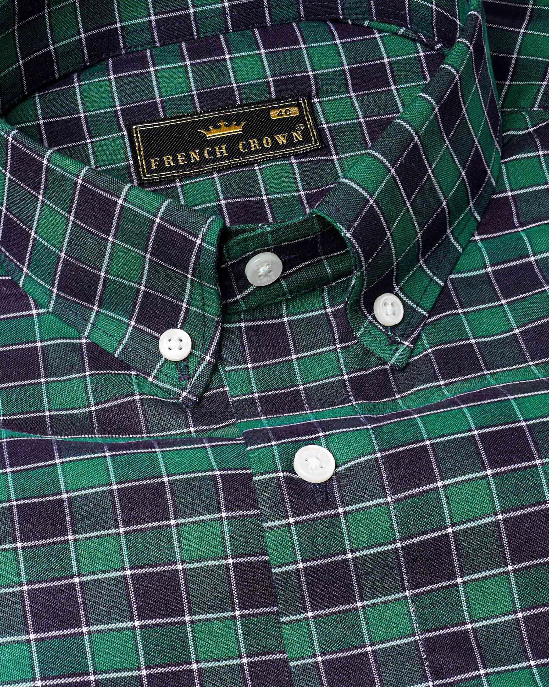 Causal Green and Martinique Blue Checkered Premium Cotton Shirt