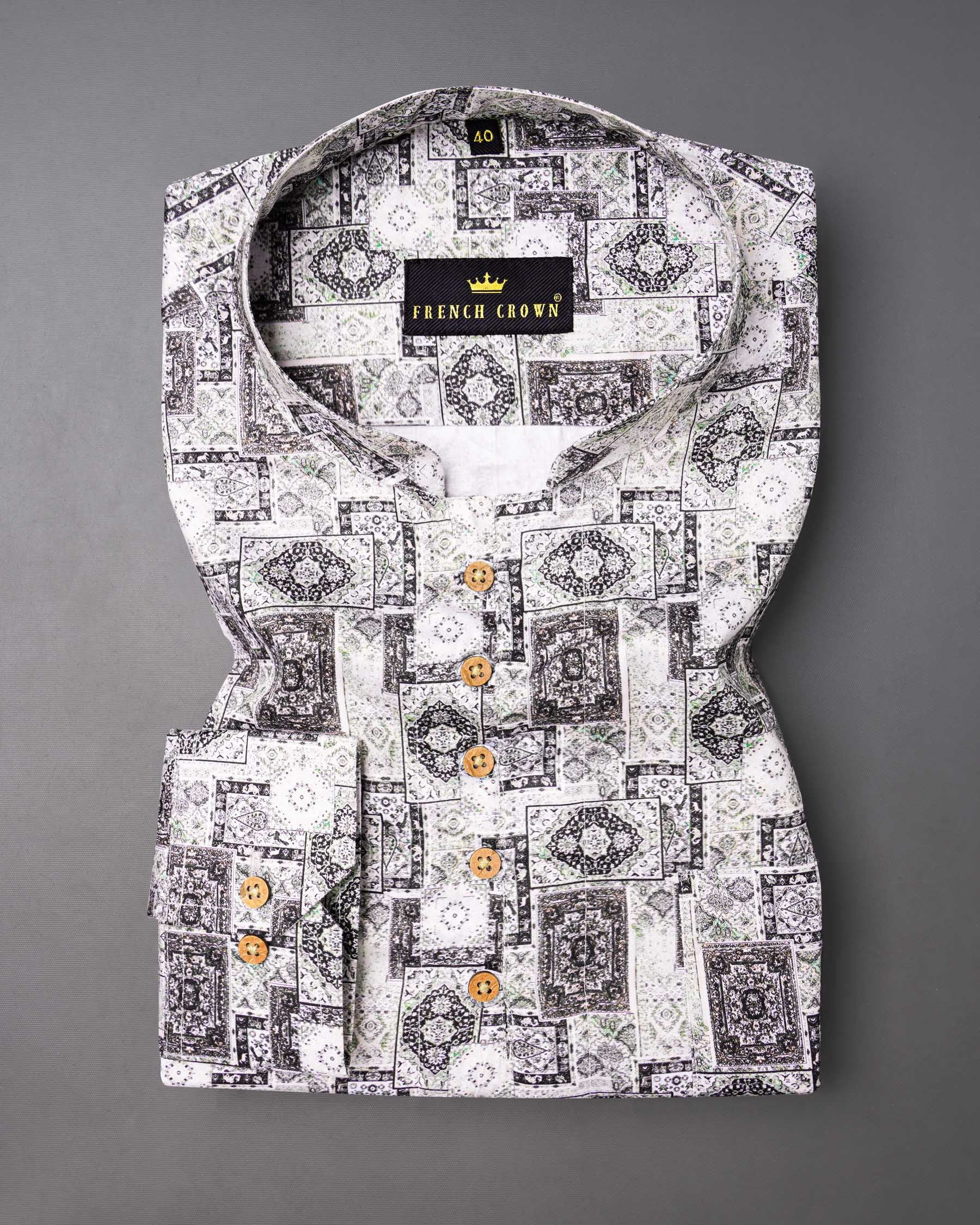 Gainboro Gray Ancient Printed Super Soft Premium Cotton Designer Kurta Shirt