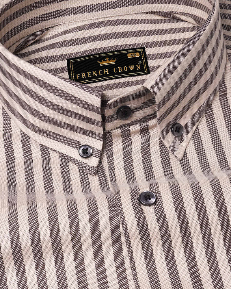 Swirl Brown with Wenge Brown Striped Royal Oxford Shirt