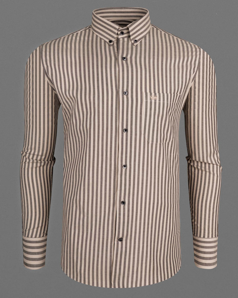Swirl Brown with Wenge Brown Striped Royal Oxford Shirt