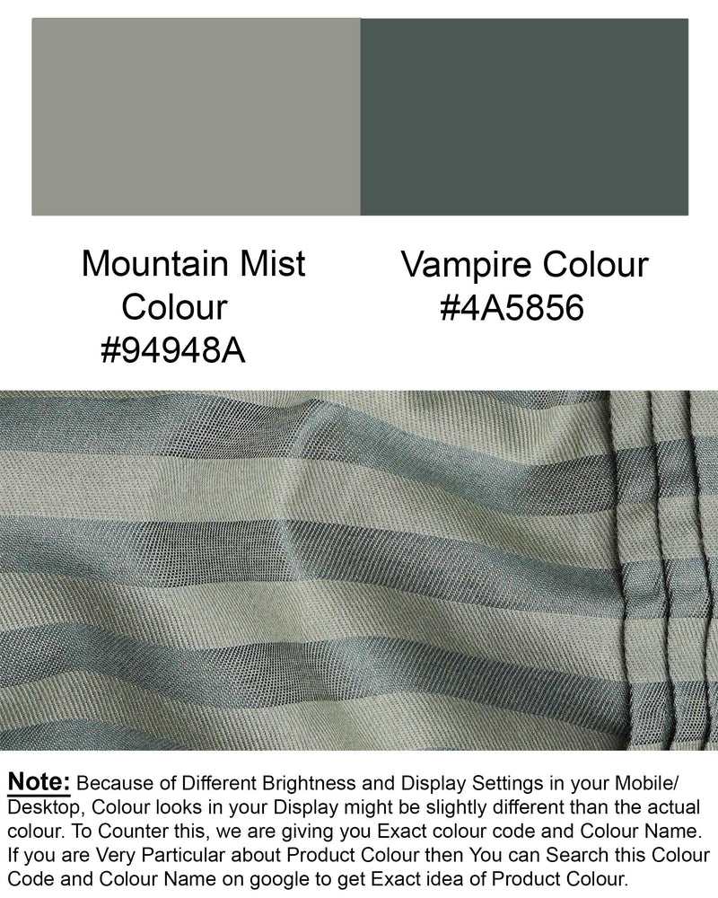 Mountain Mist Striped Snake Pleated Dobby Textured Premium Giza Cotton Shirt