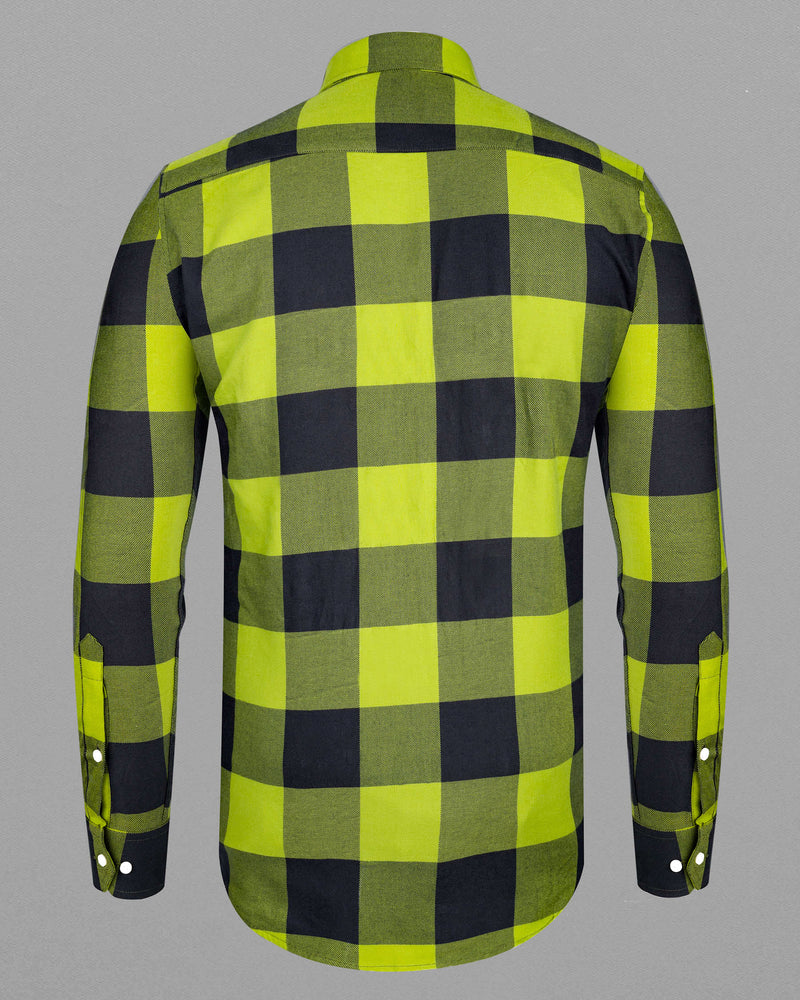 Avocado Green and Jade Black Checkered Flannel zipper Overshirt/Shacket