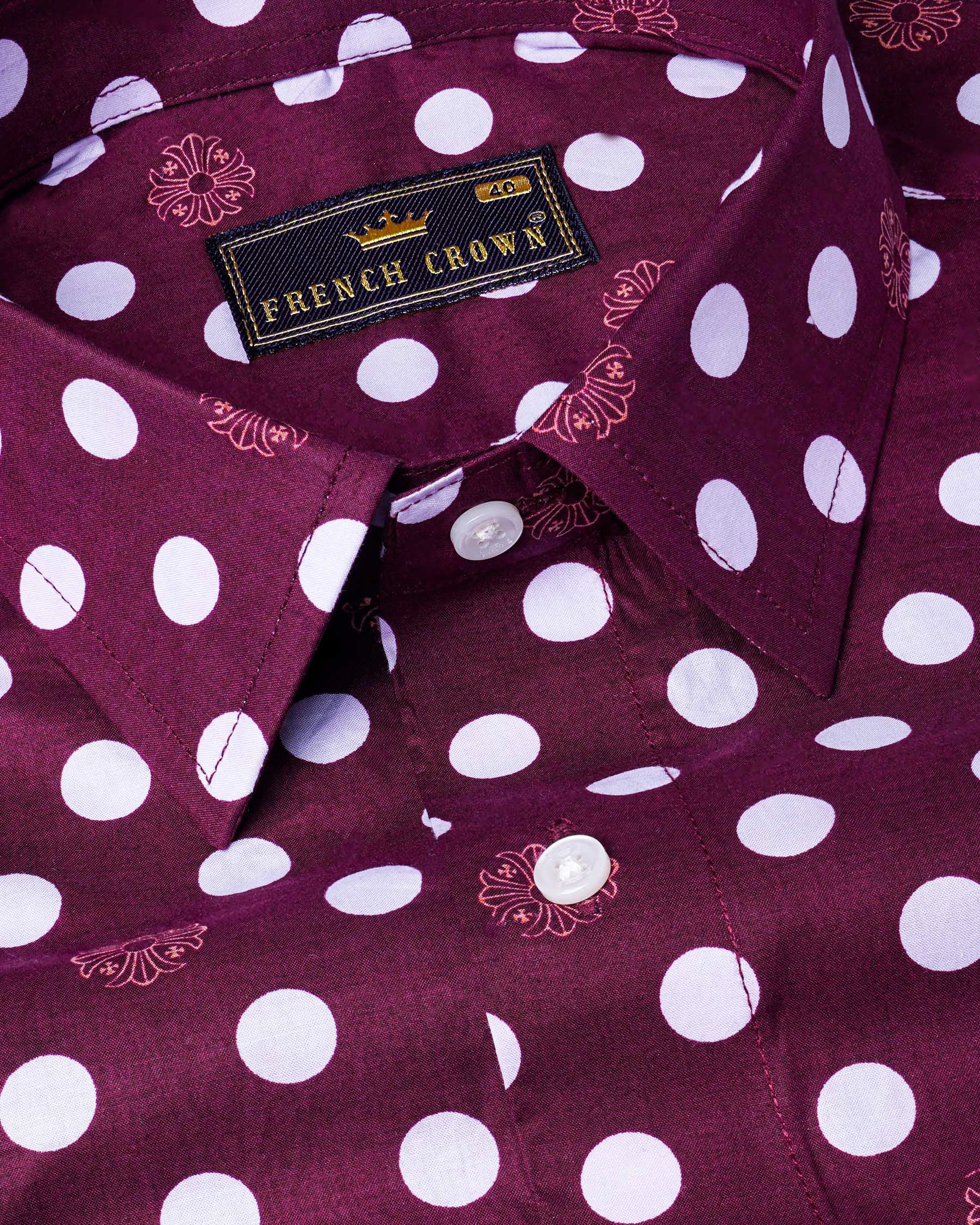 Wine Berry Polka Dotted Premium Cotton Designer Shirt