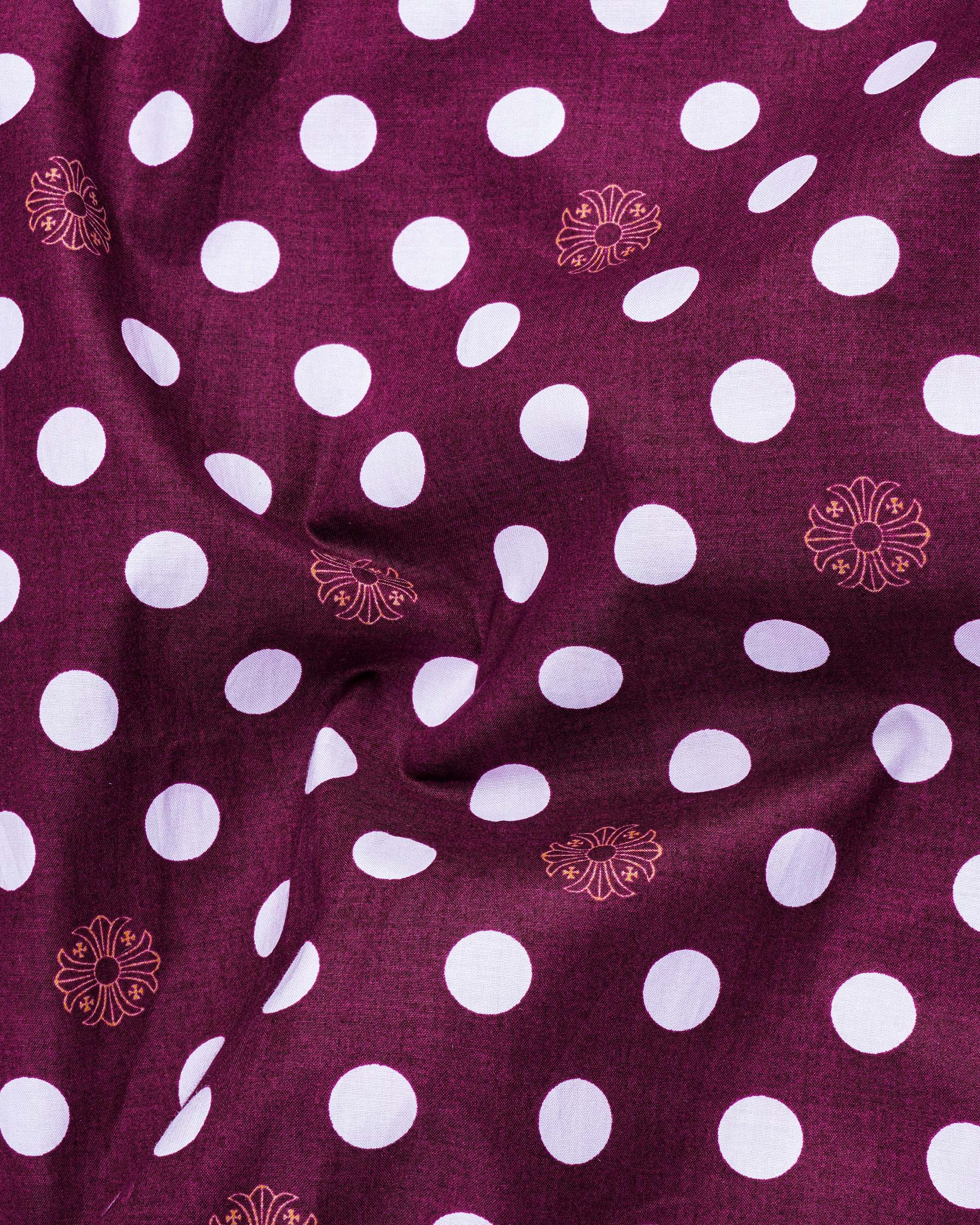 Wine Berry Polka Dotted Premium Cotton Designer Shirt