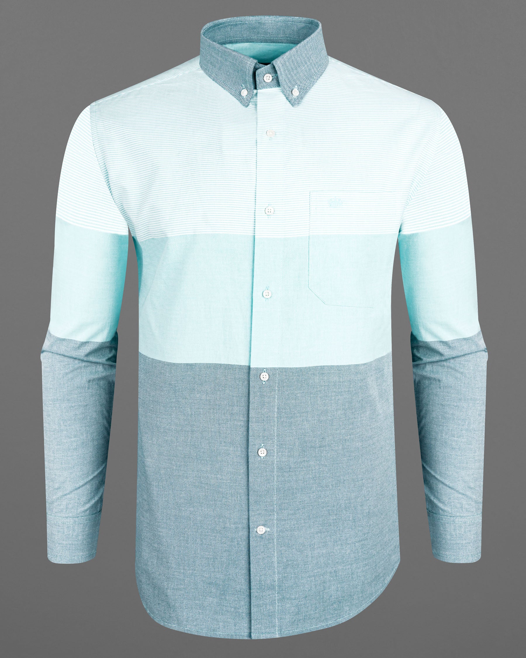 Aquamarine Blue with Gray and White Royal Oxford Shirt