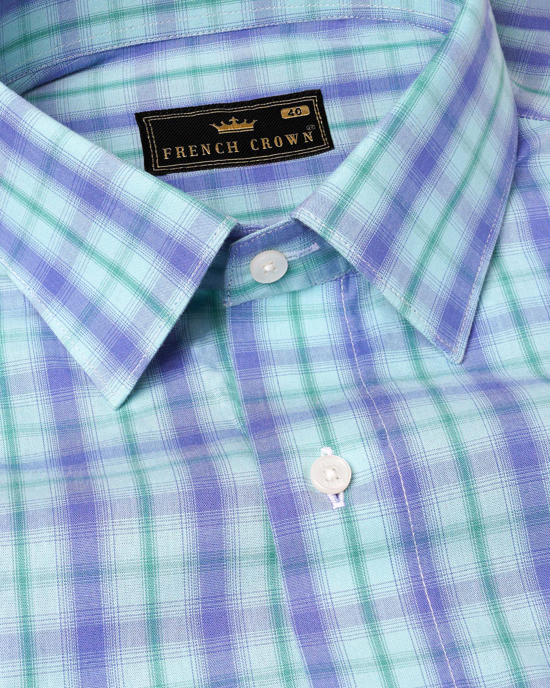 Pale Aqua with Chetwode Blue Plaid Premium Cotton Shirt