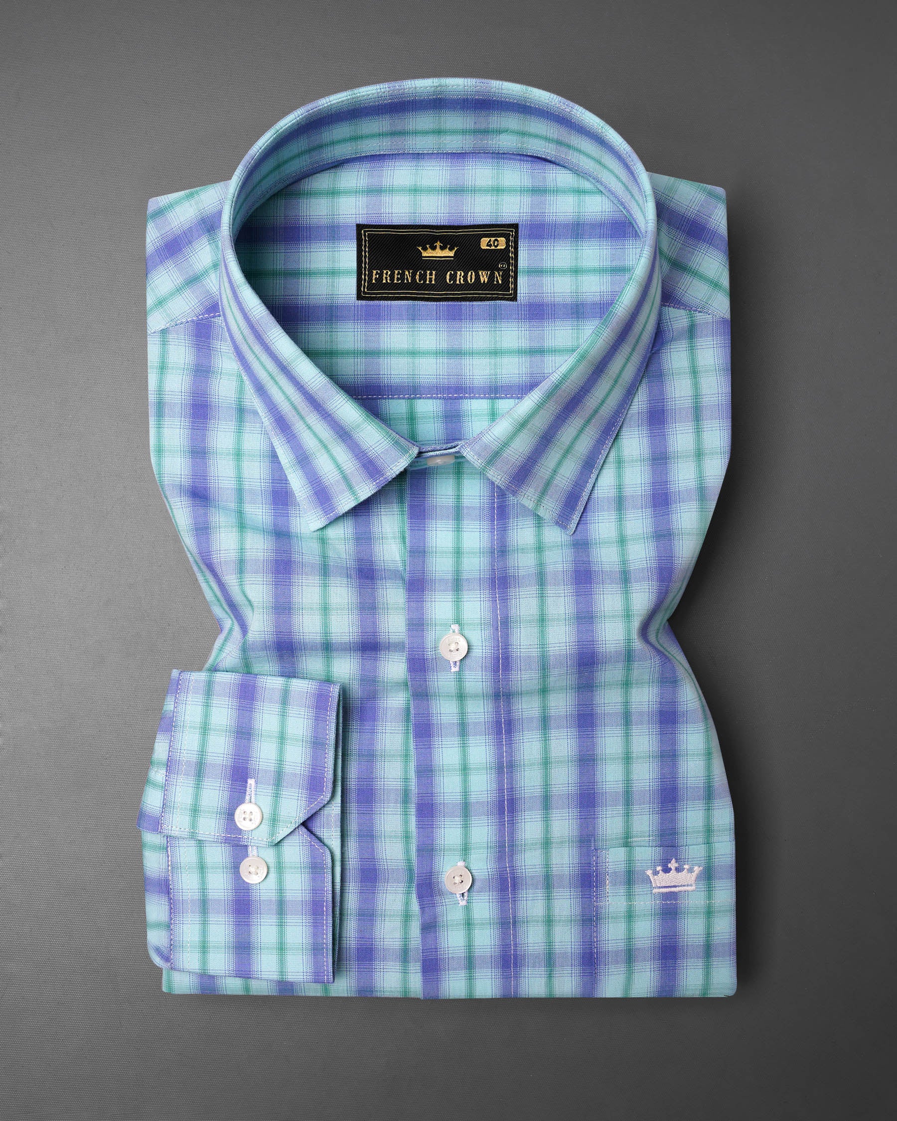 Pale Aqua with Chetwode Blue Plaid Premium Cotton Shirt