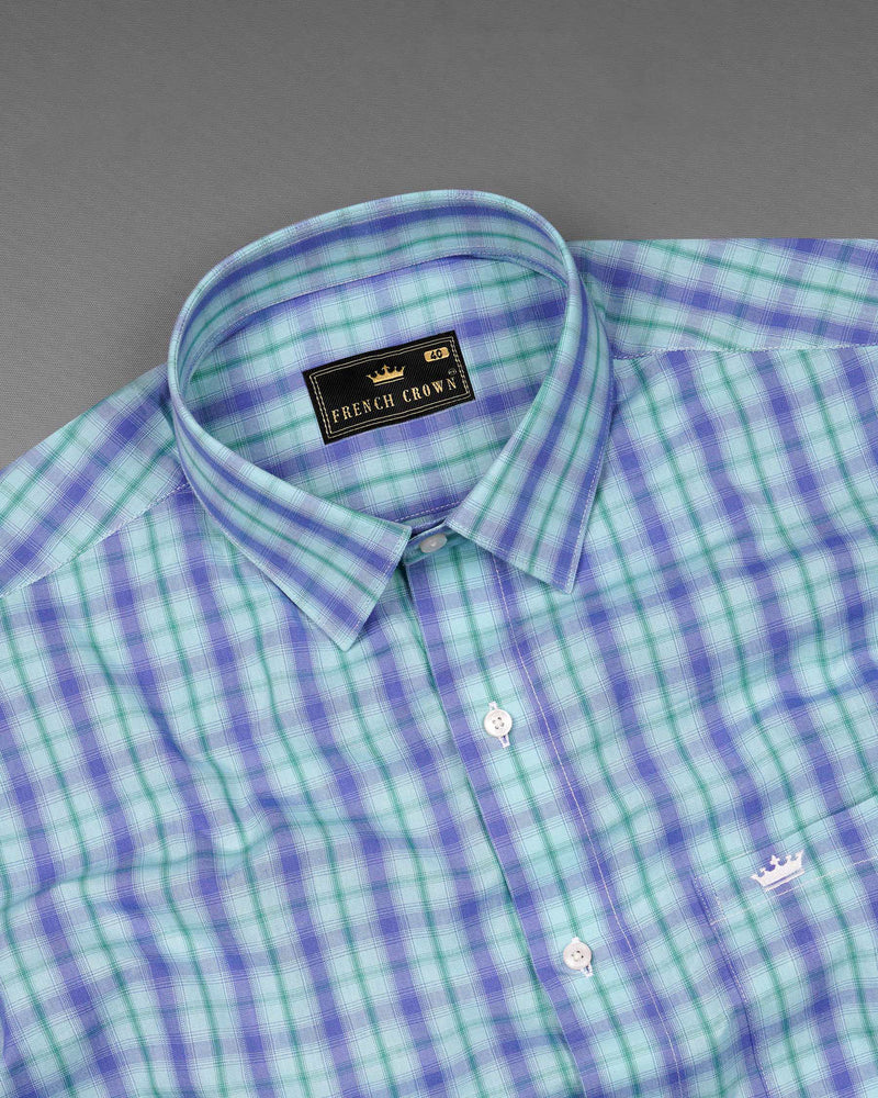 Pale Aqua with Chetwode Blue Plaid Premium Cotton Shirt