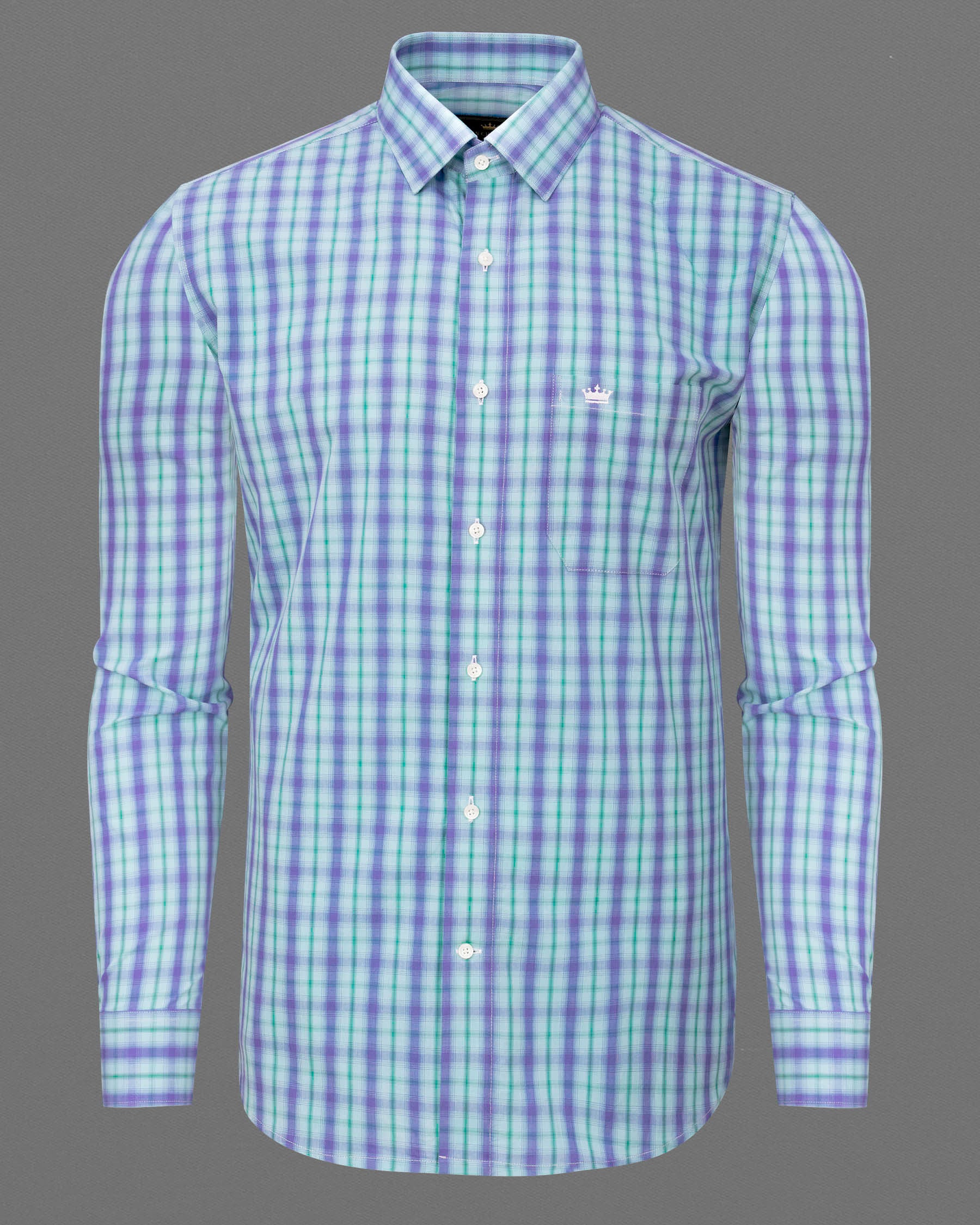 Pale Aqua with Chetwode Blue Plaid Premium Cotton Shirt