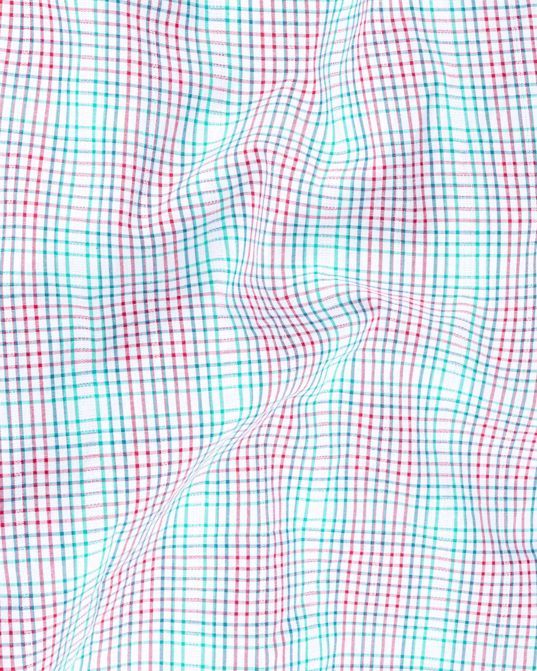 Hibiscus Pink with Turquoise Blue Checkered Dobby Textured Premium Giza Cotton Shirt