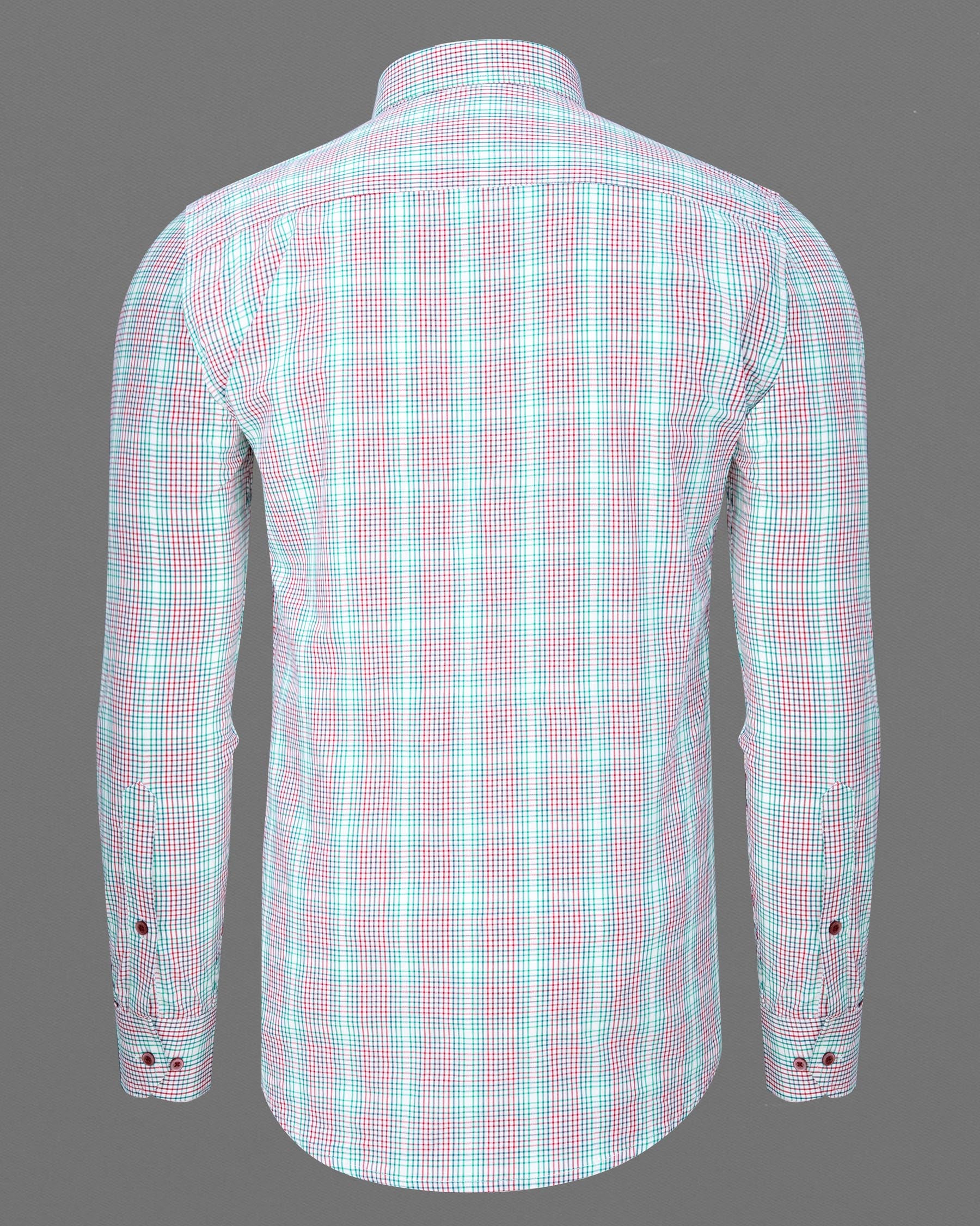 Hibiscus Pink with Turquoise Blue Checkered Dobby Textured Premium Giza Cotton Shirt