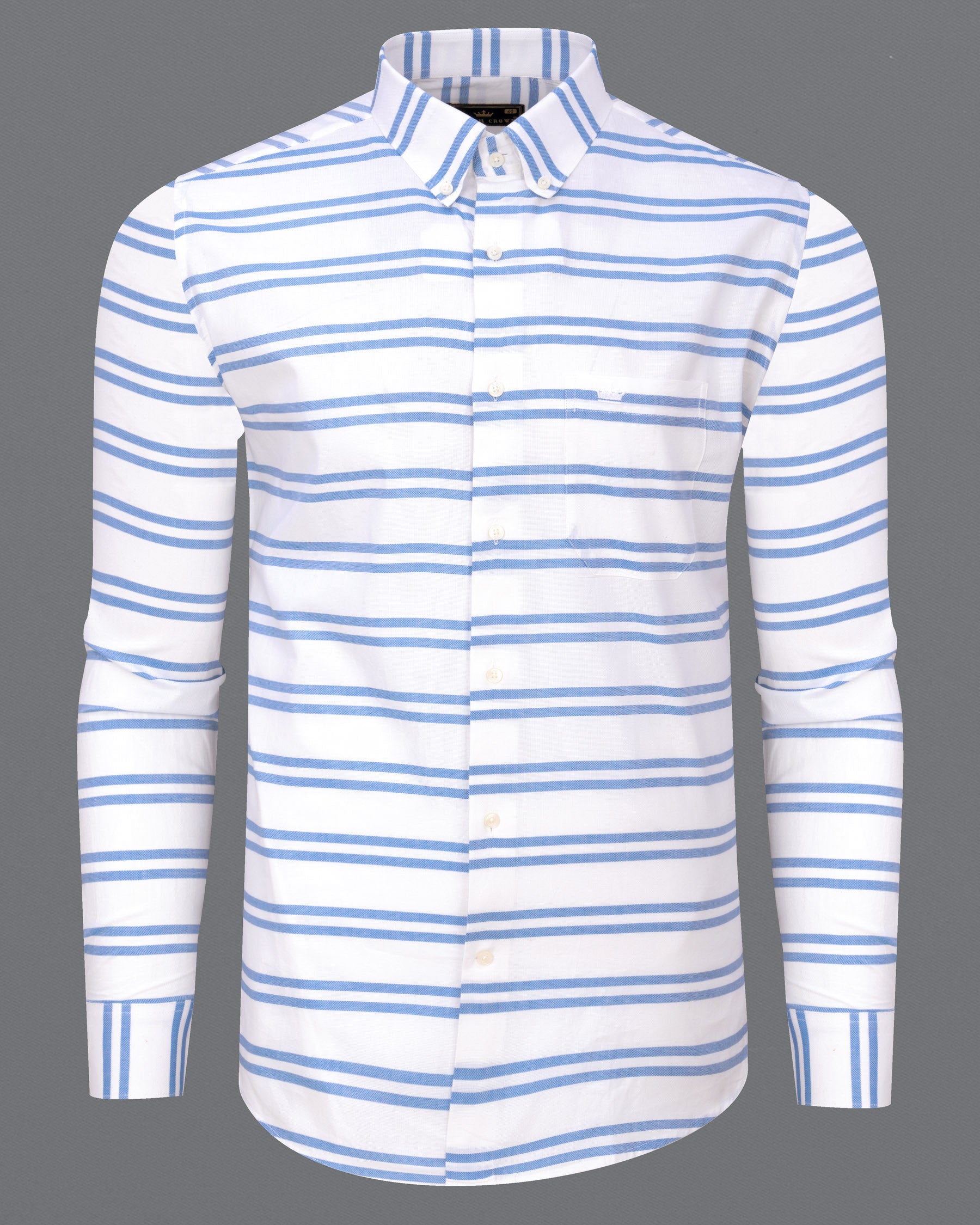 Bright White Striped Dobby Textured Premium Giza Cotton Shirt