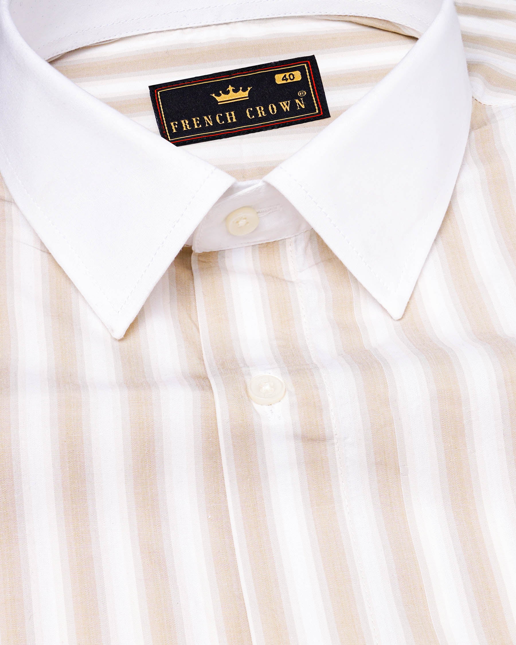 Dust Storm Brown Striped with White Collar Premium Cotton Shirt