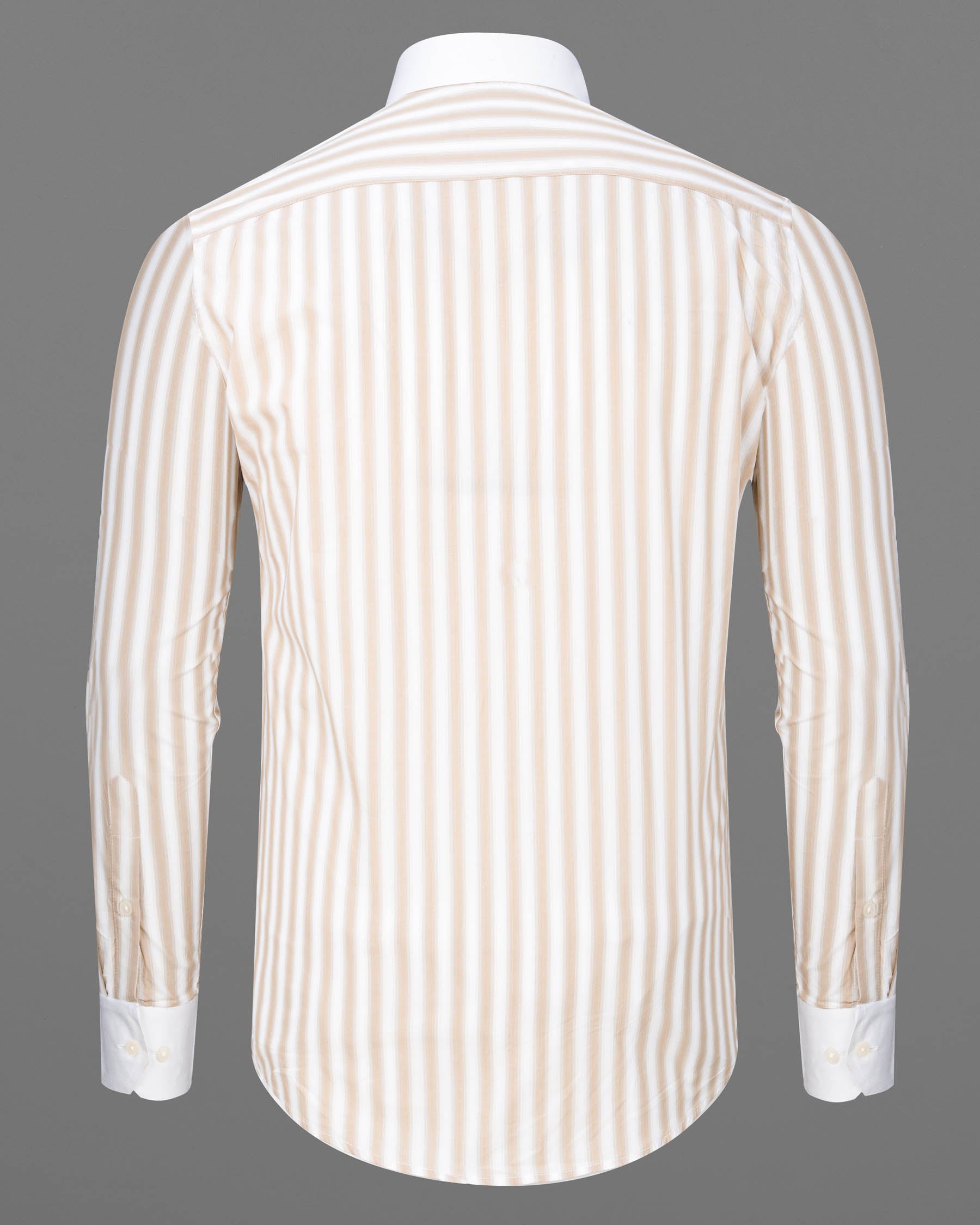 Dust Storm Brown Striped with White Collar Premium Cotton Shirt