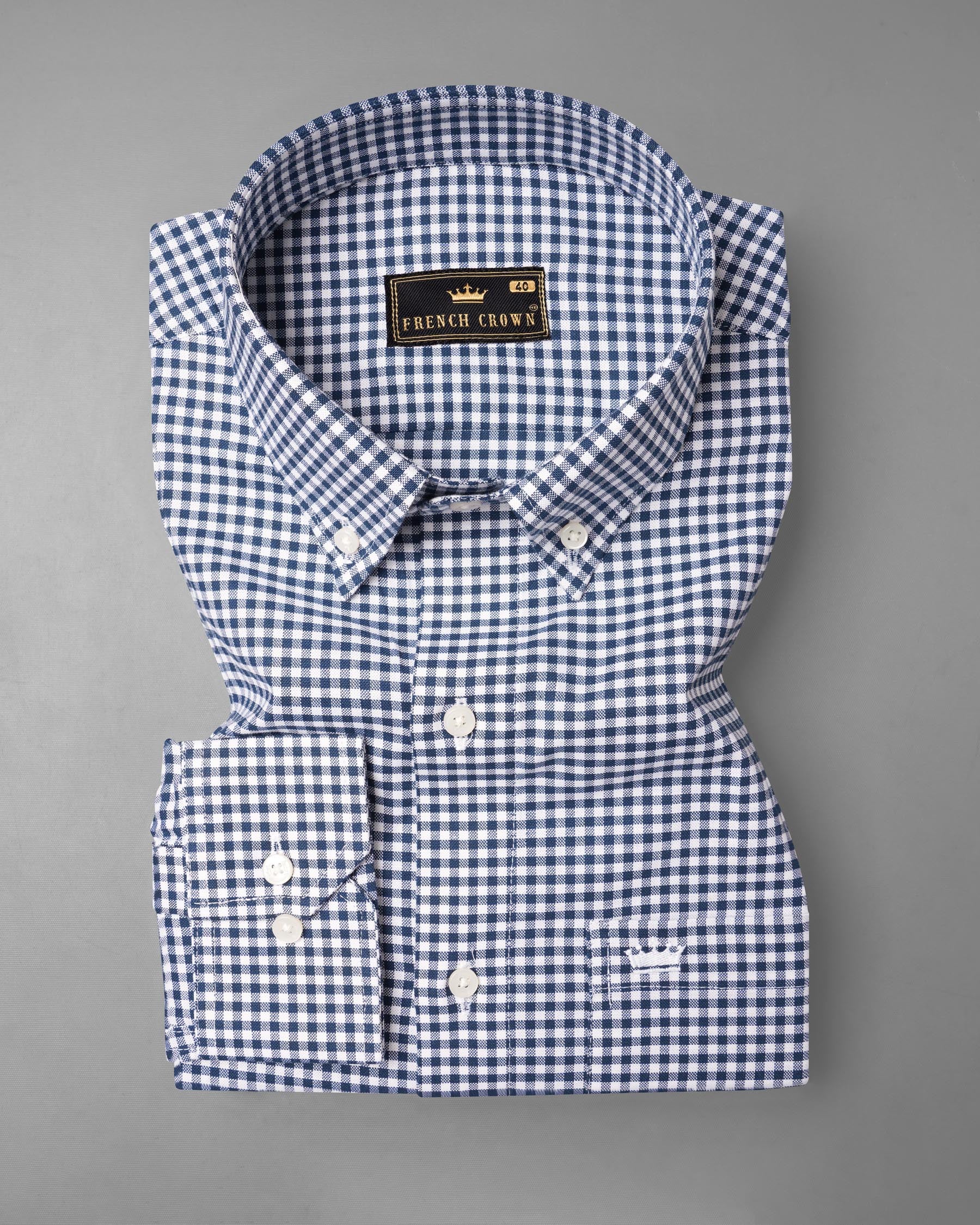 Downriver Blue and White Gingham Checkered Royal Oxford Shirt