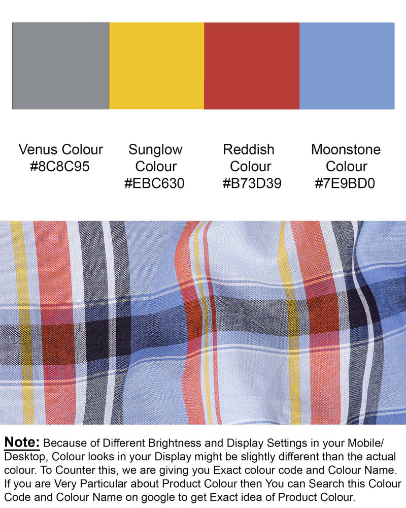 Venus Gray and Moonstone Blue Multicolor Plaid Premium Cotton Shirt